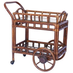 Vintage Rattan Bar Cart with Serving Tray