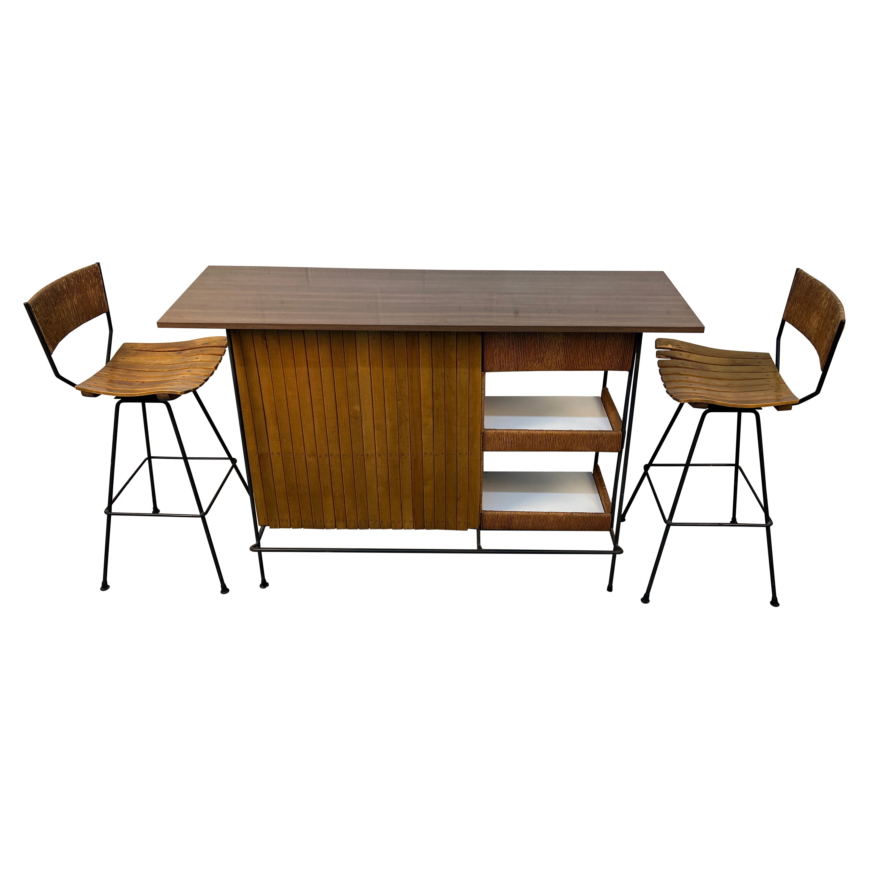 Set de bar vintage en rotin par Arthur Umanoff en vente