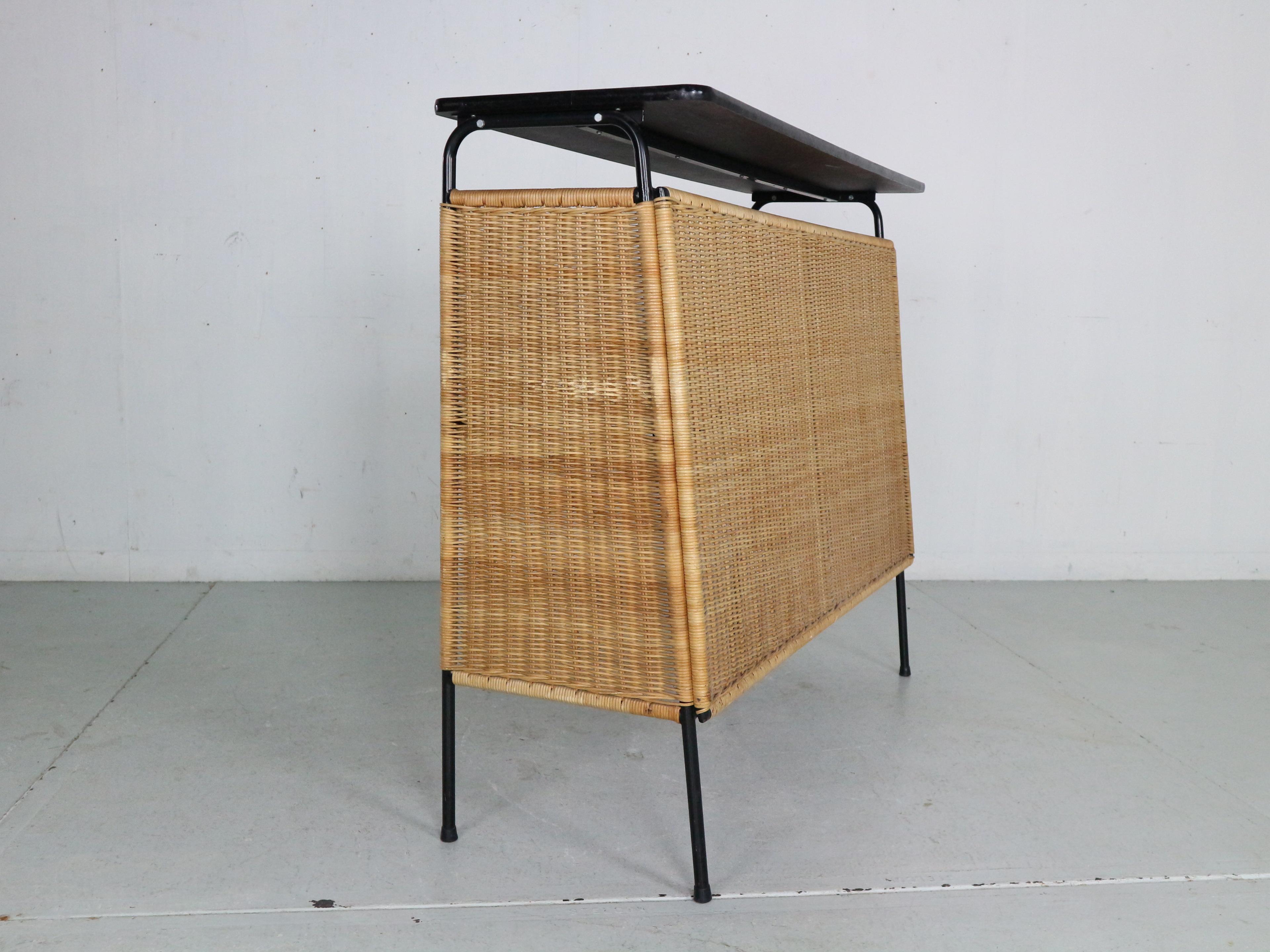 Metal  Vintage Rattan Bar Set By Rohe Noordwolde, 1960 Netherlands