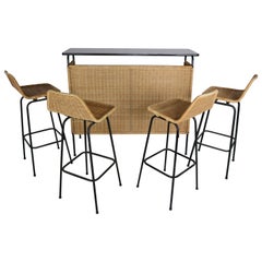 Ensemble de bar en rotin vintage par Rohe Noordwolde, Pays-Bas, 1960