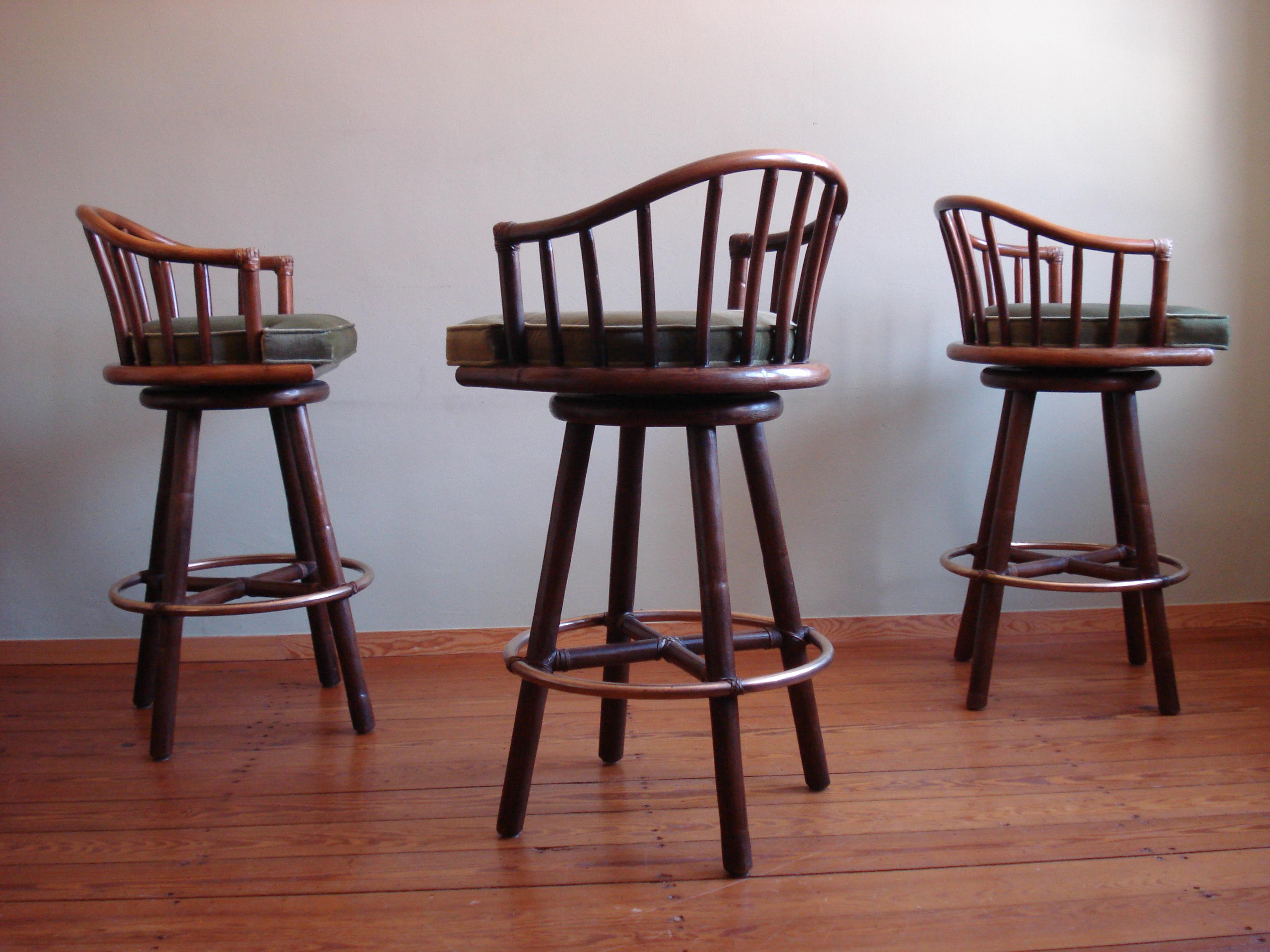 North American Vintage Rattan Barstool by McGuire, Set of 3 For Sale