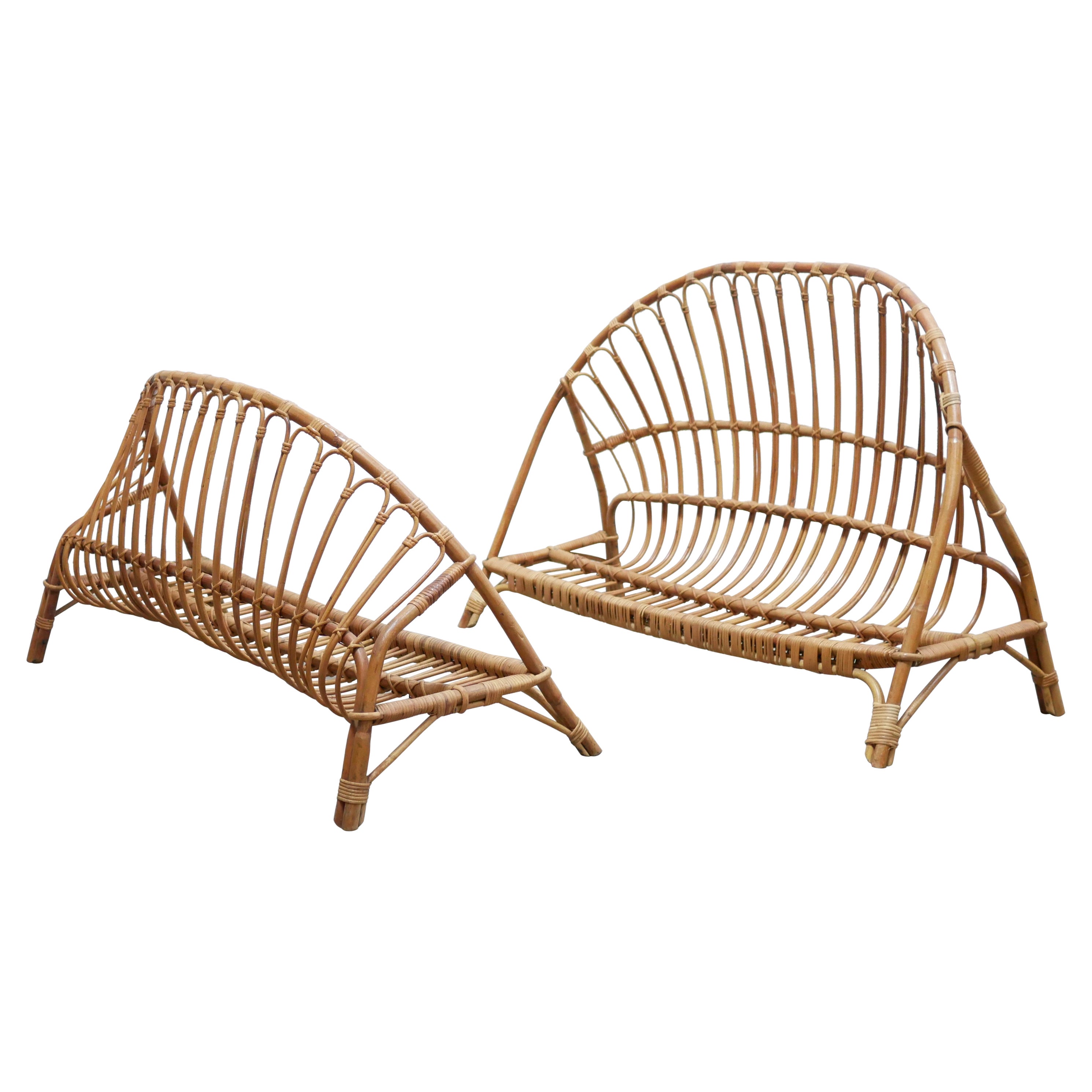 Letto a cesto in rattan vintage 120cm x 190cm
