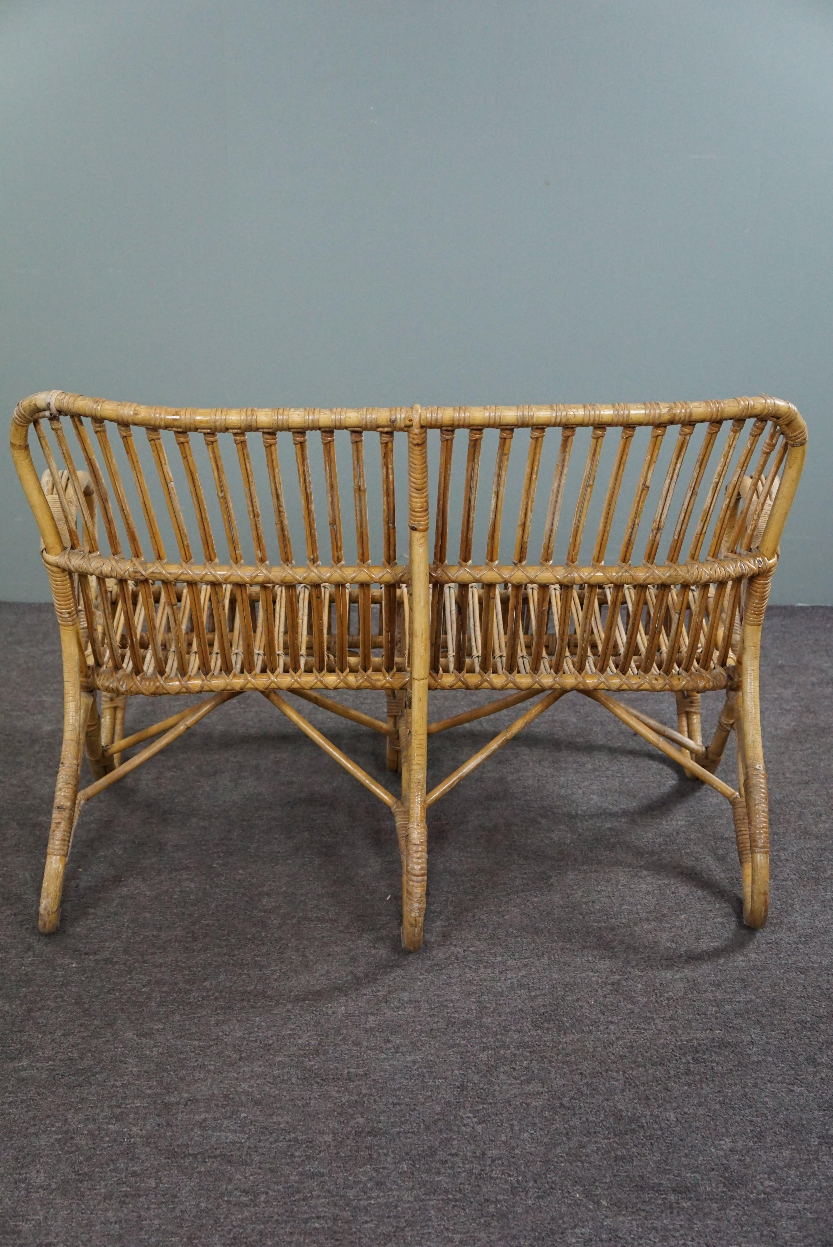 Vintage rattan Belse 8, 2 seater sofa, Dutch Design, 1950 In Fair Condition For Sale In Harderwijk, NL