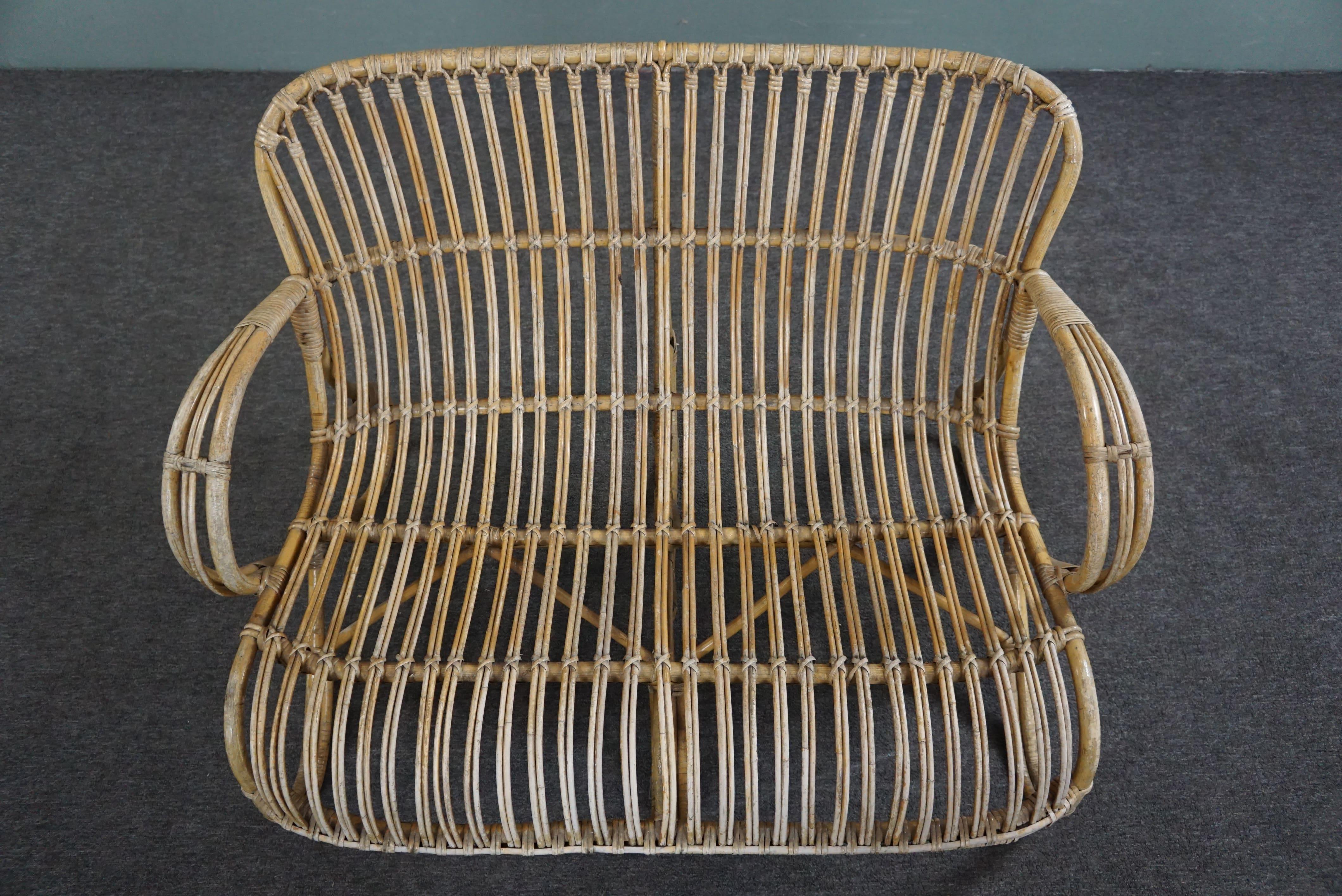 Metà XX secolo Divano in rattan vintage Belse 8, 2 posti, Design/One, 1950 in vendita