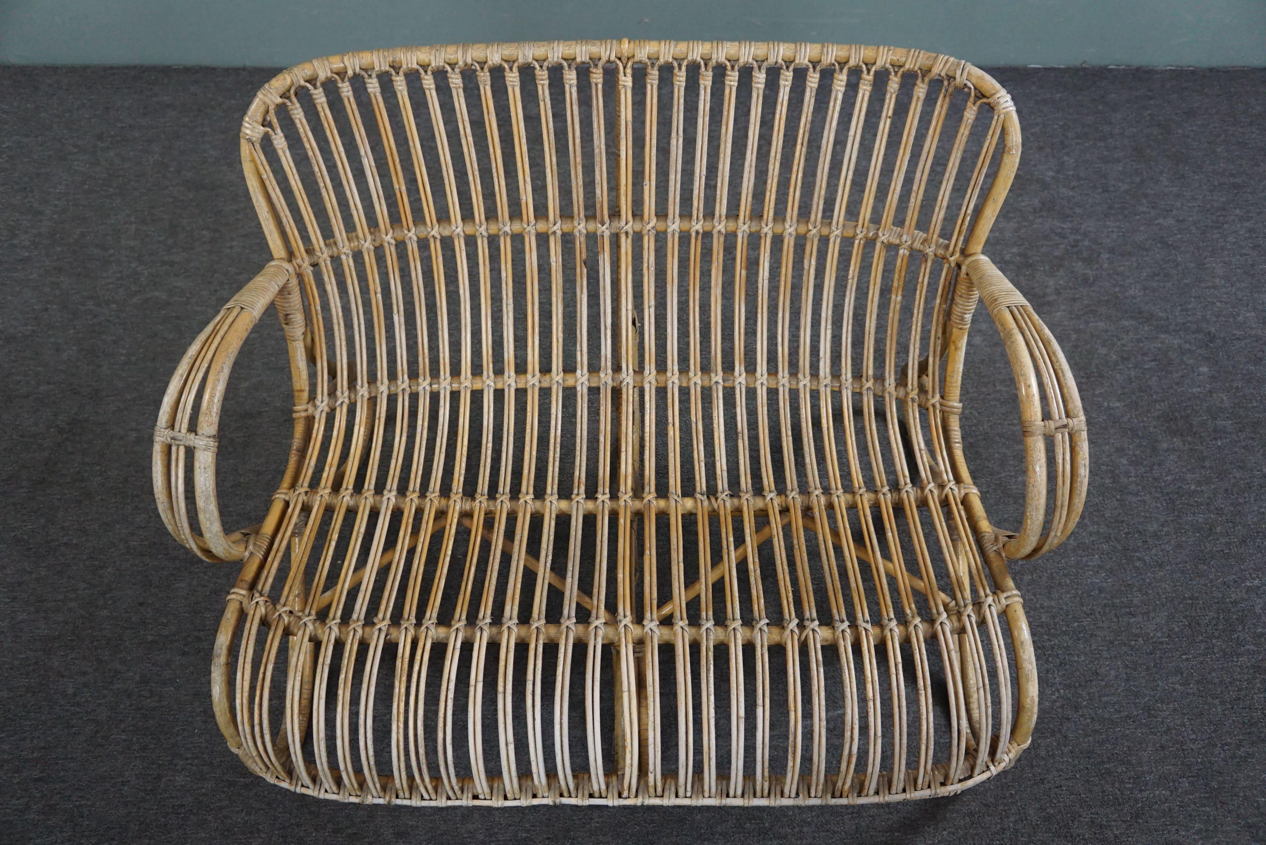 Rattan Vintage rattan Belse 8, 2 seater sofa, Dutch Design, 1950 For Sale