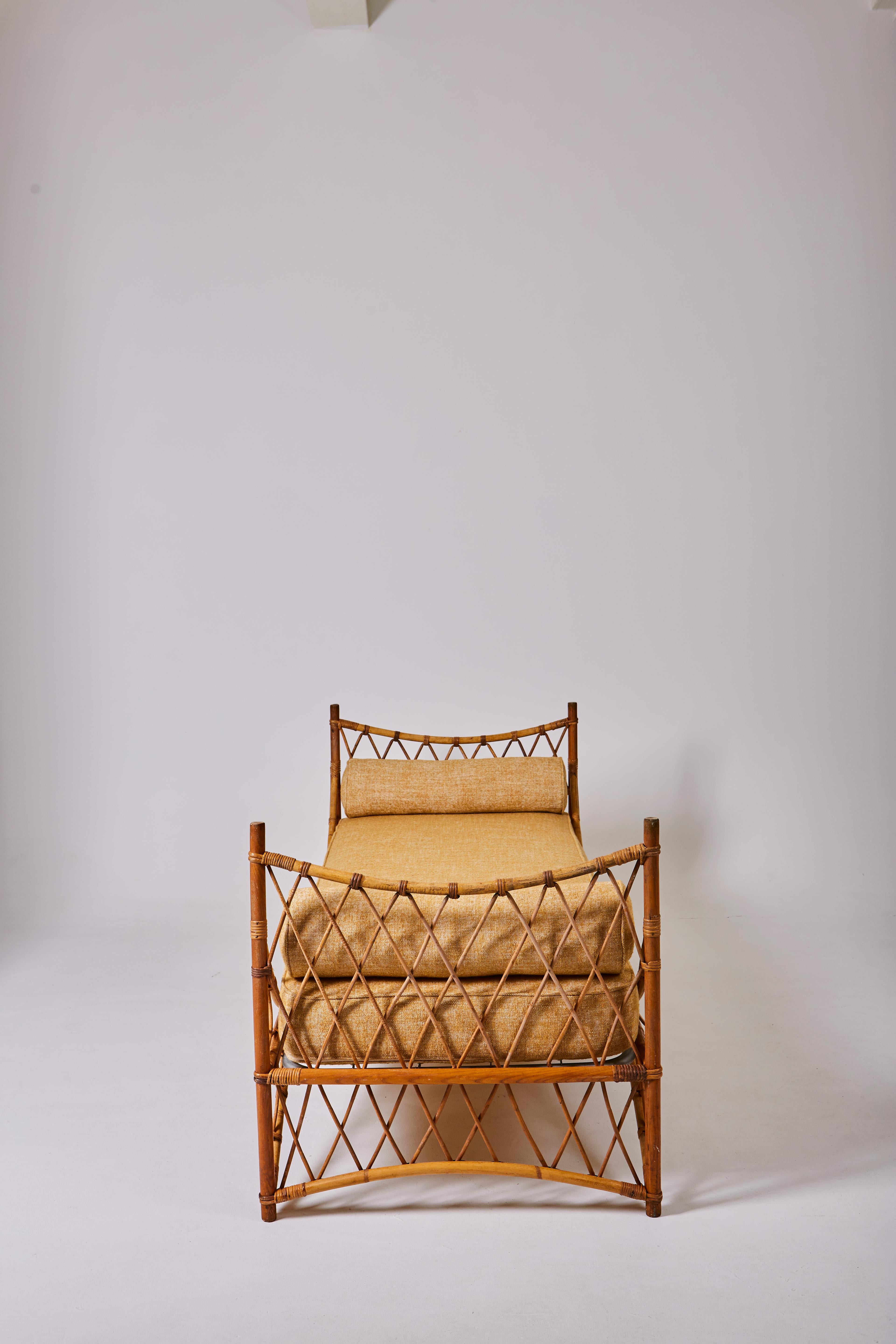 French Vintage Rattan Bench 1960
