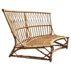 Vintage Rattan Bench By Audoux Minnet, 1950