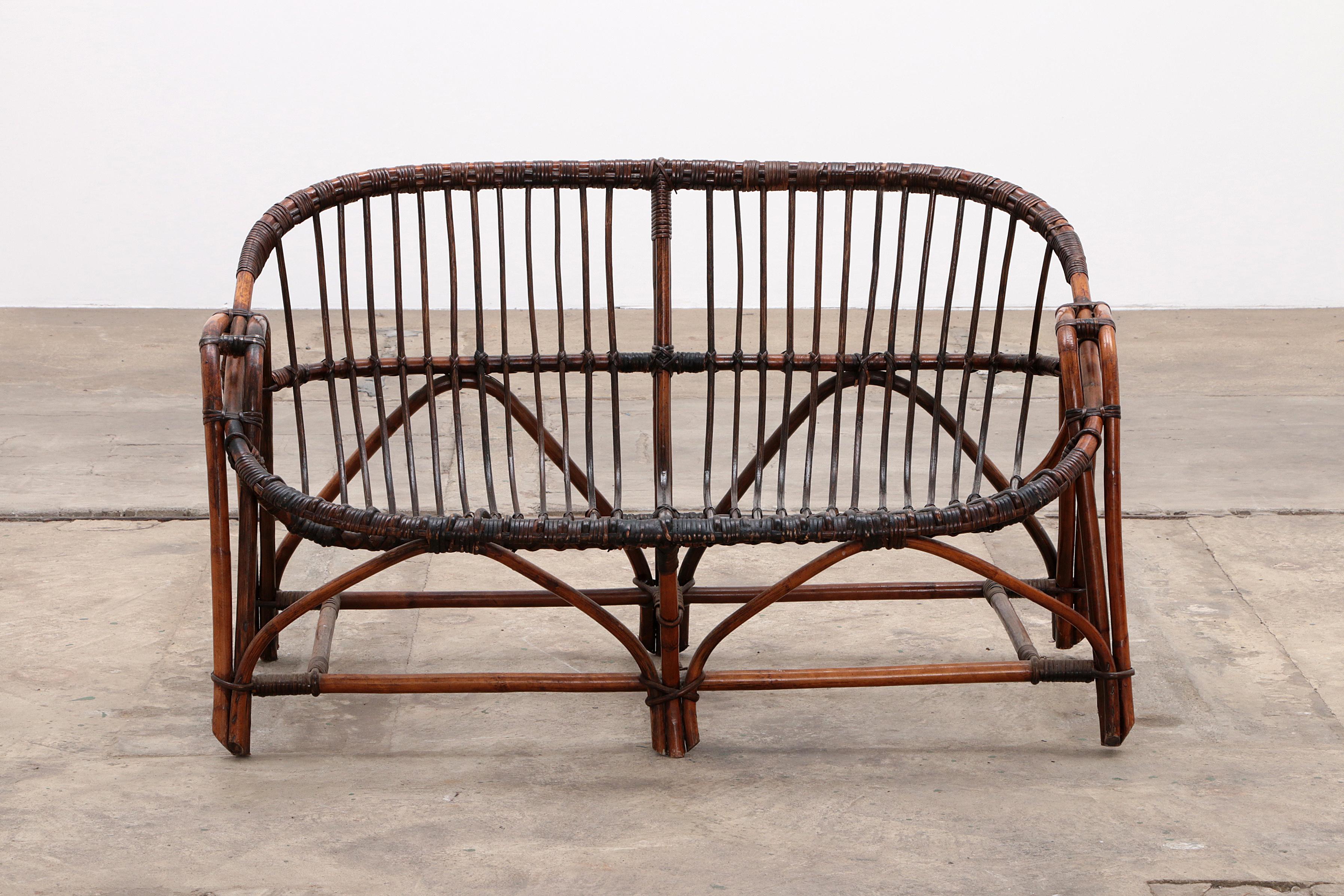 Vintage Rattan Bench - French Design, 1970s In Good Condition For Sale In Oostrum-Venray, NL