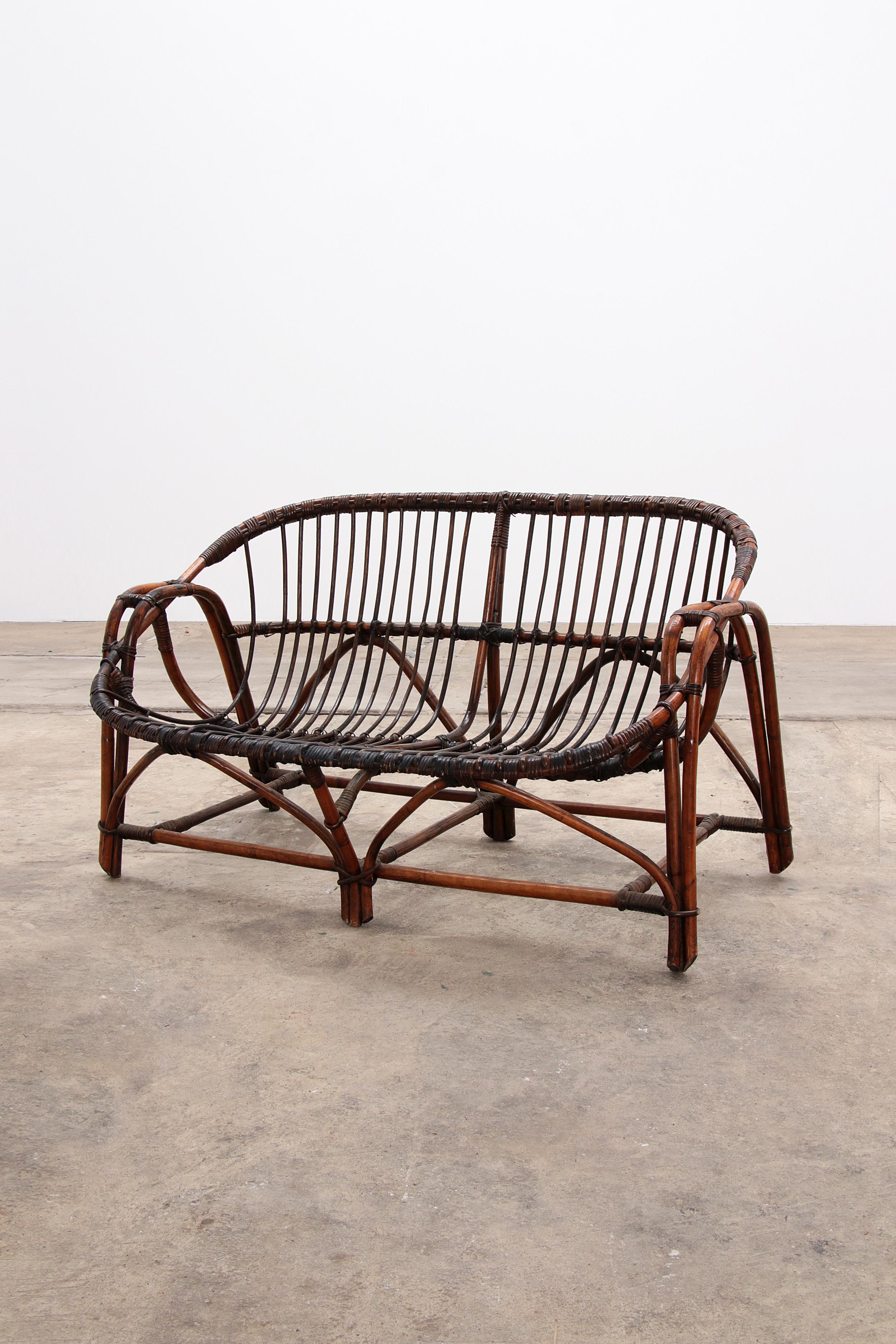 Vintage Rattan Bench - French Design, 1970s For Sale 3