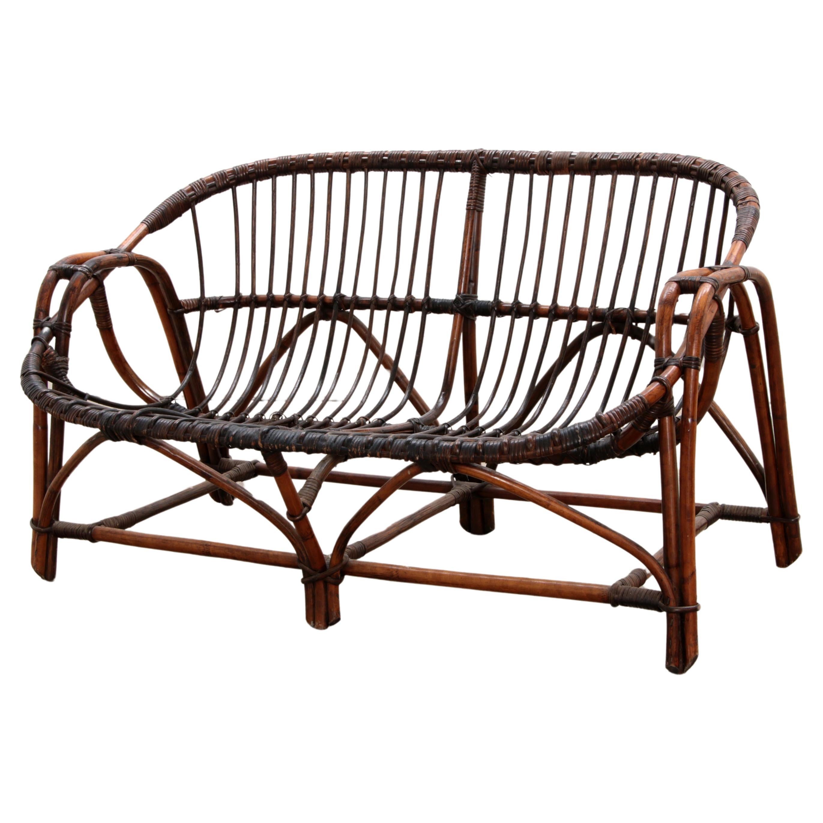 Vintage Rattan Bench - French Design, 1970s For Sale