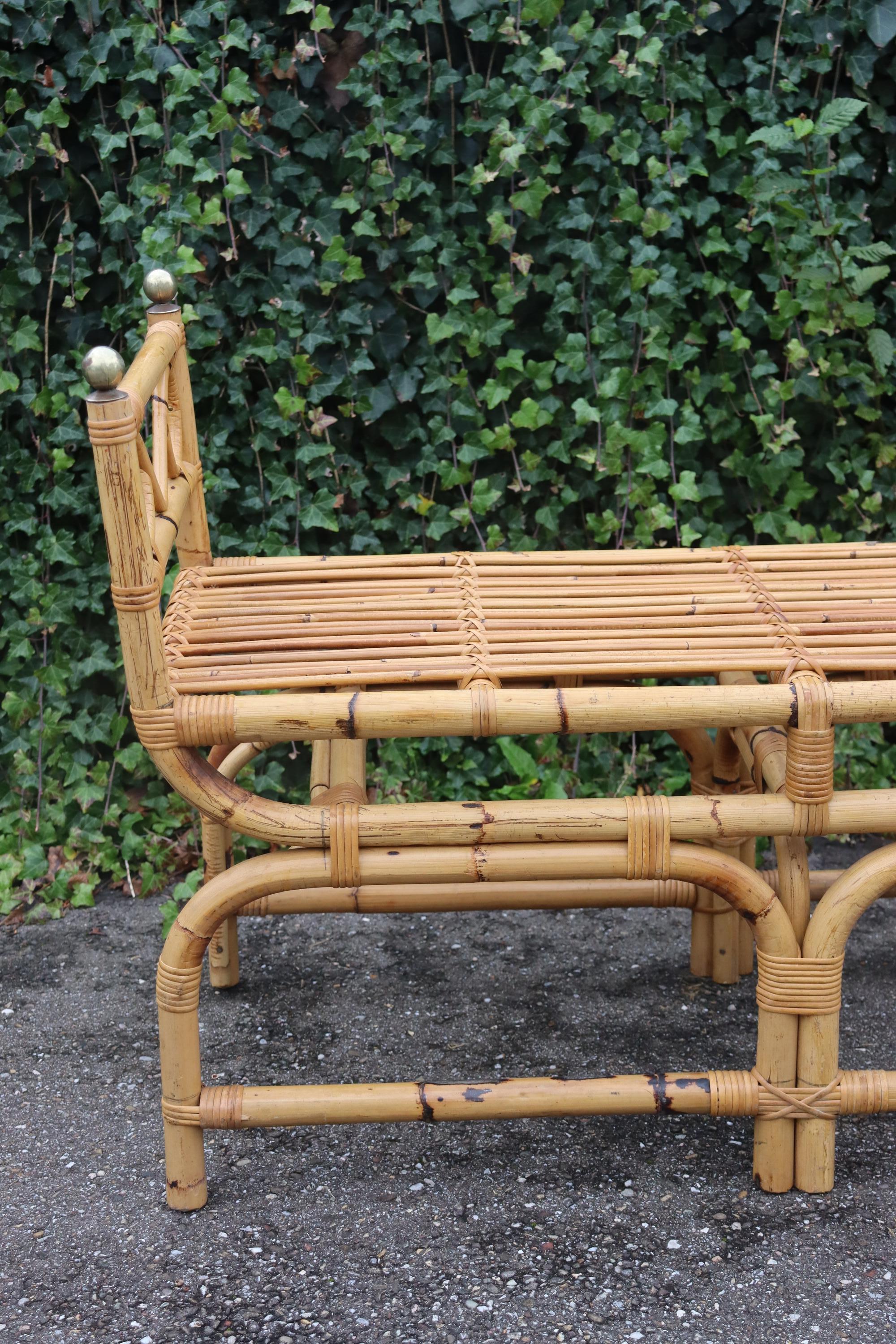 Bohème Banc vintage en rotin, Italie, 1960s Gabriella Crespi Style en vente
