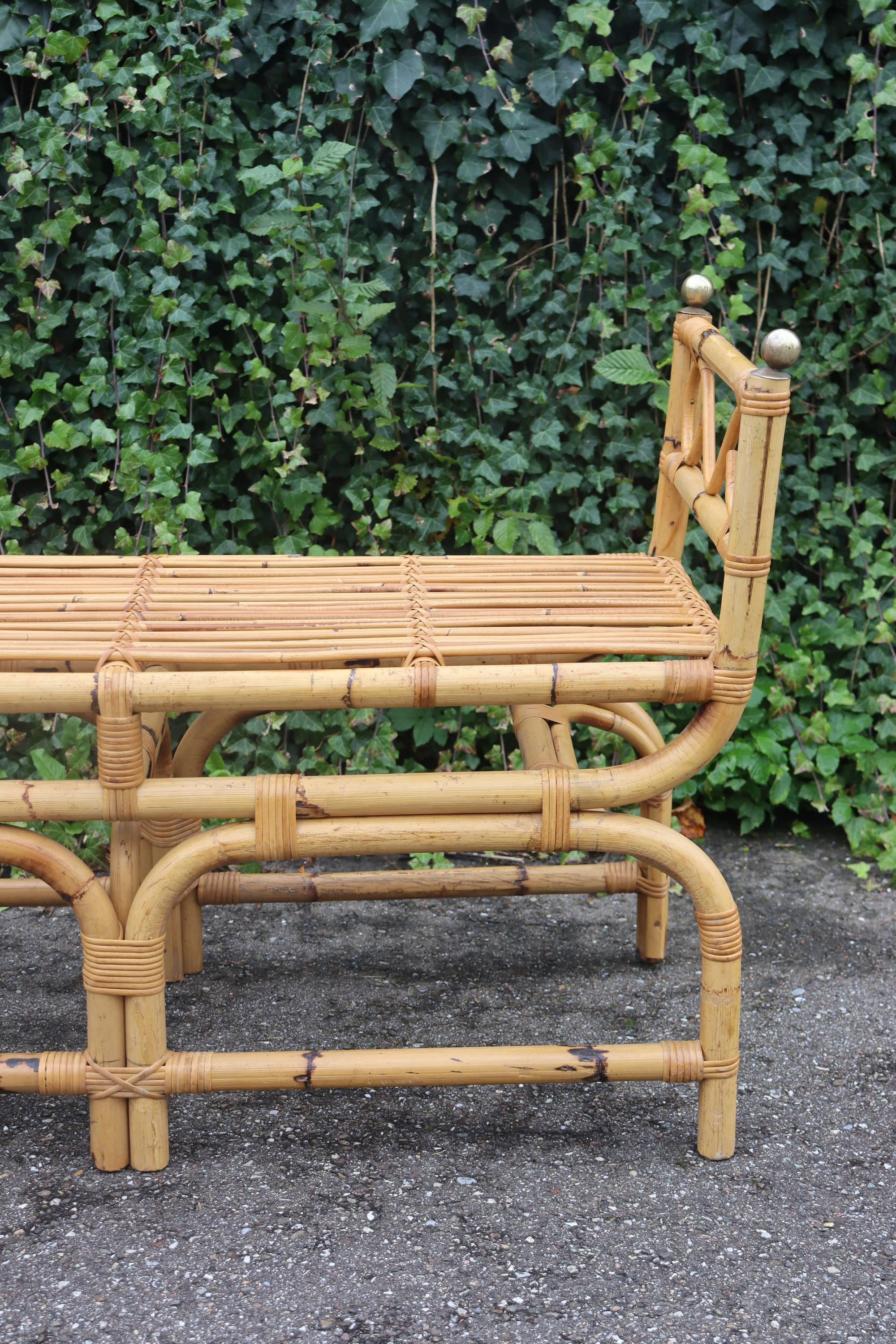 italien Banc vintage en rotin, Italie, 1960s Gabriella Crespi Style en vente