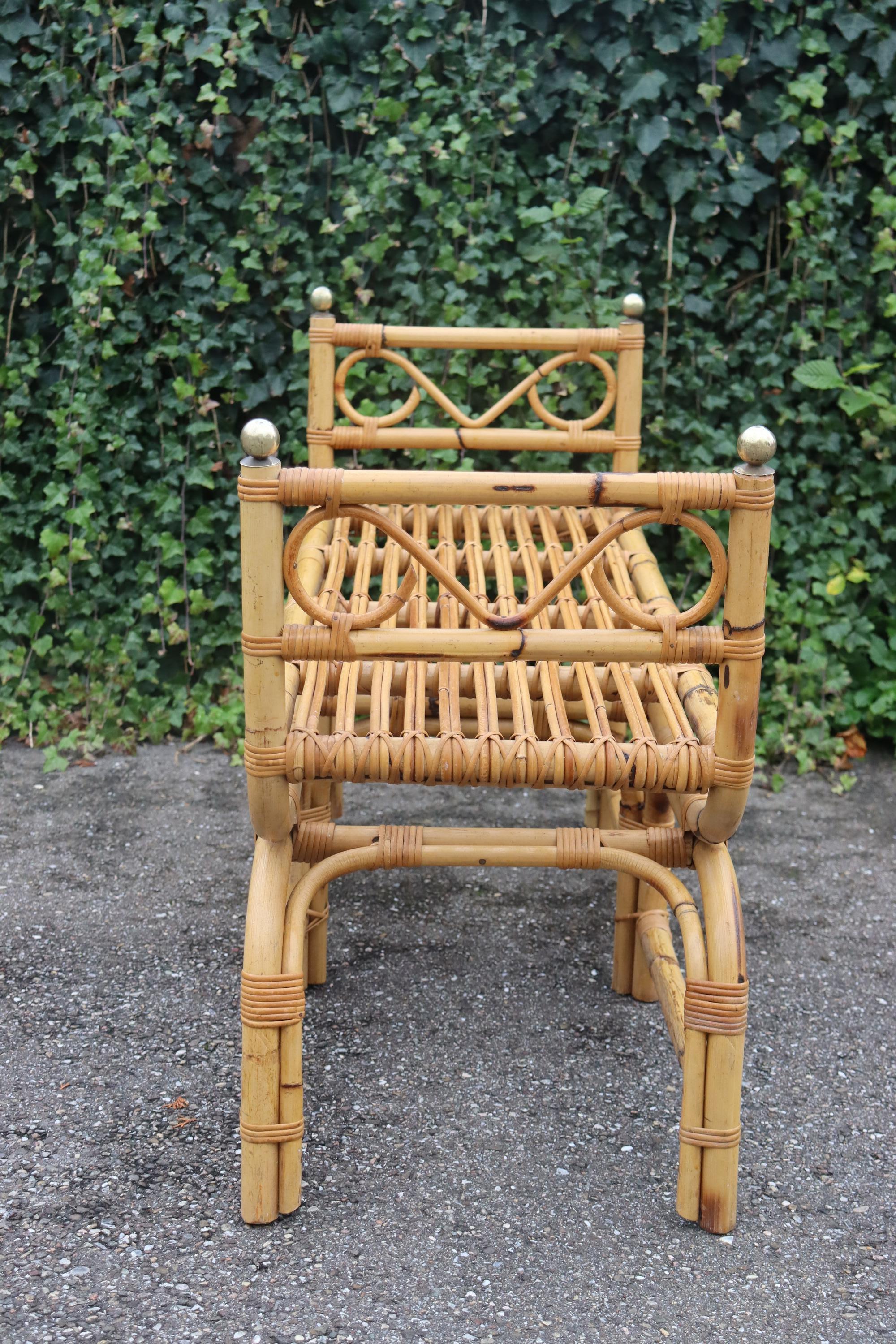 Banc vintage en rotin, Italie, 1960s Gabriella Crespi Style Bon état - En vente à Charmes, FR