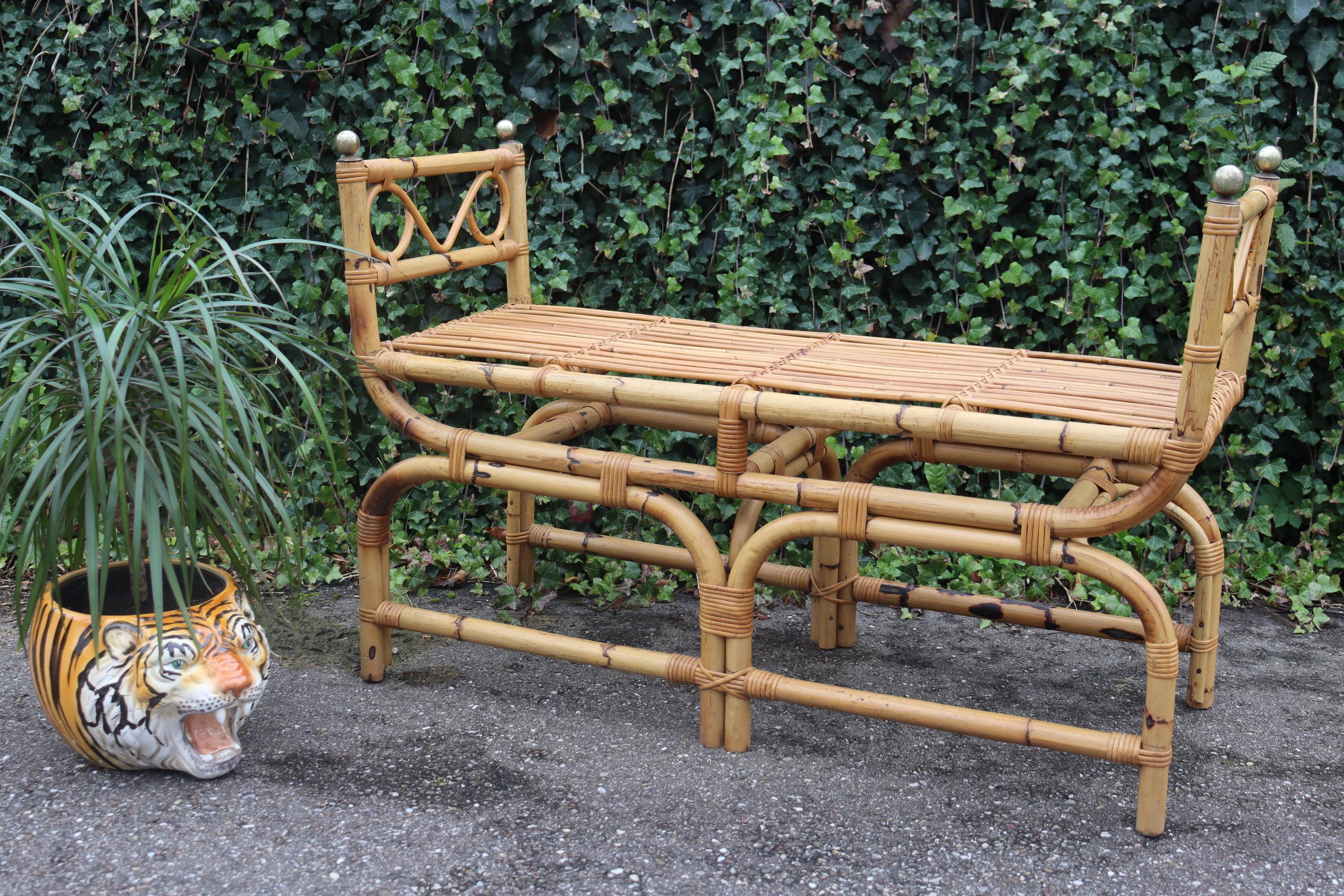 Banc vintage en rotin, Italie, 1960s Gabriella Crespi Style en vente 2