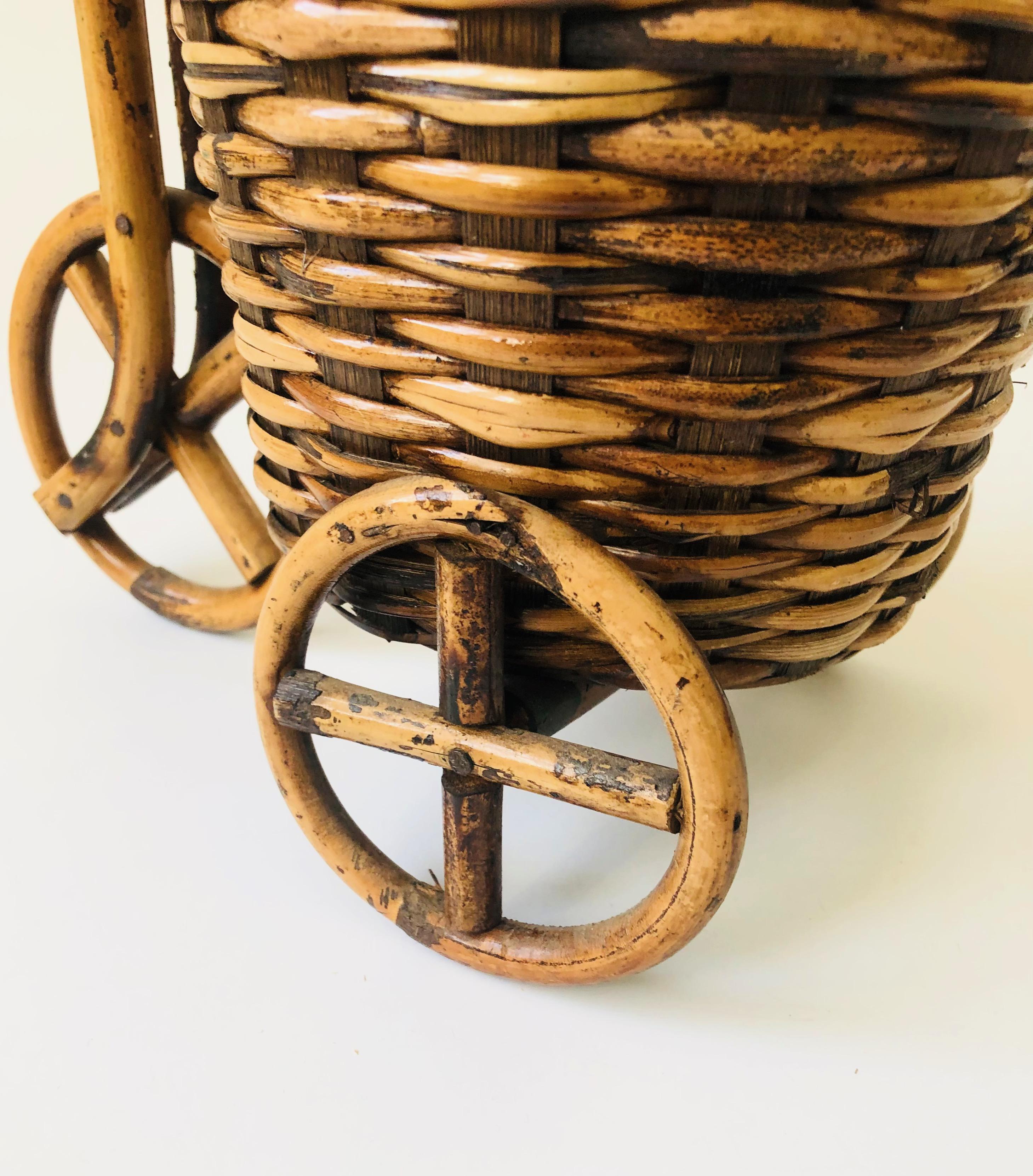 Vintage Rattan Bicycle Plant Basket For Sale 5