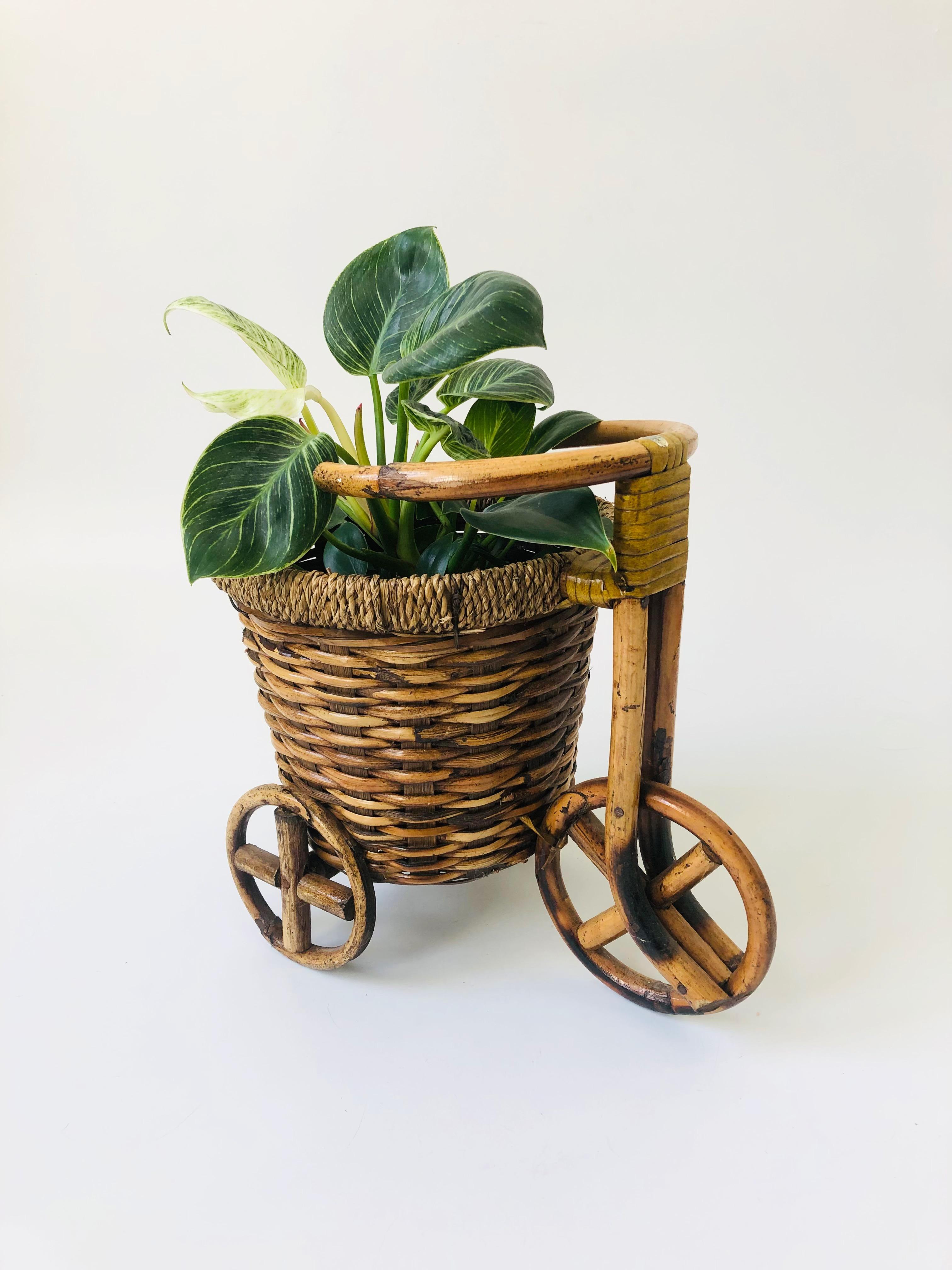 Vintage Rattan Bicycle Plant Basket For Sale 6