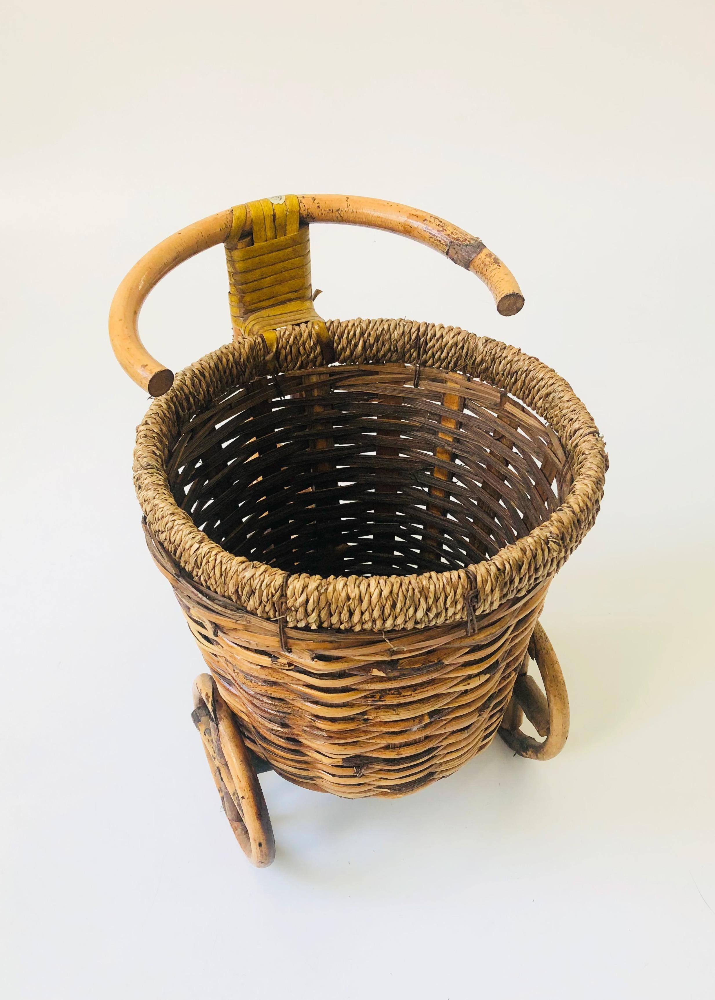 Vintage Rattan Bicycle Plant Basket For Sale 2