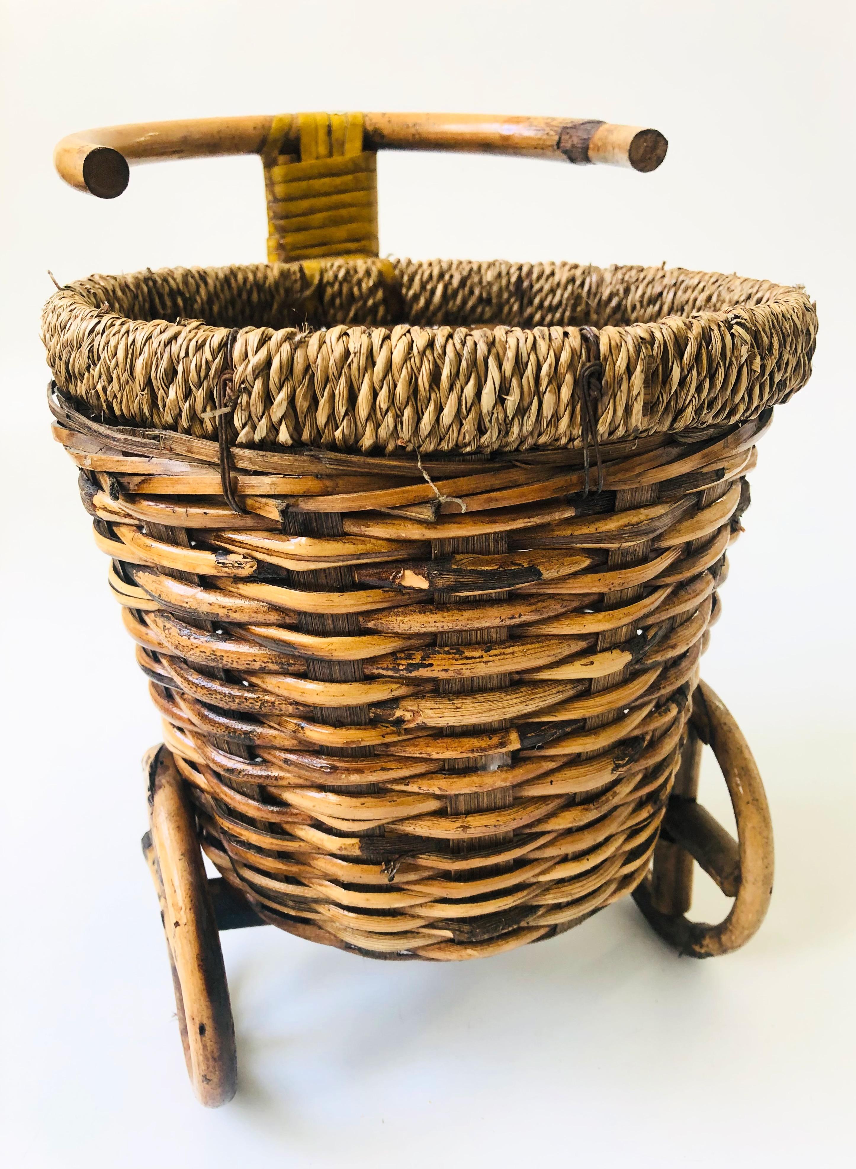 Vintage Rattan Bicycle Plant Basket For Sale 3