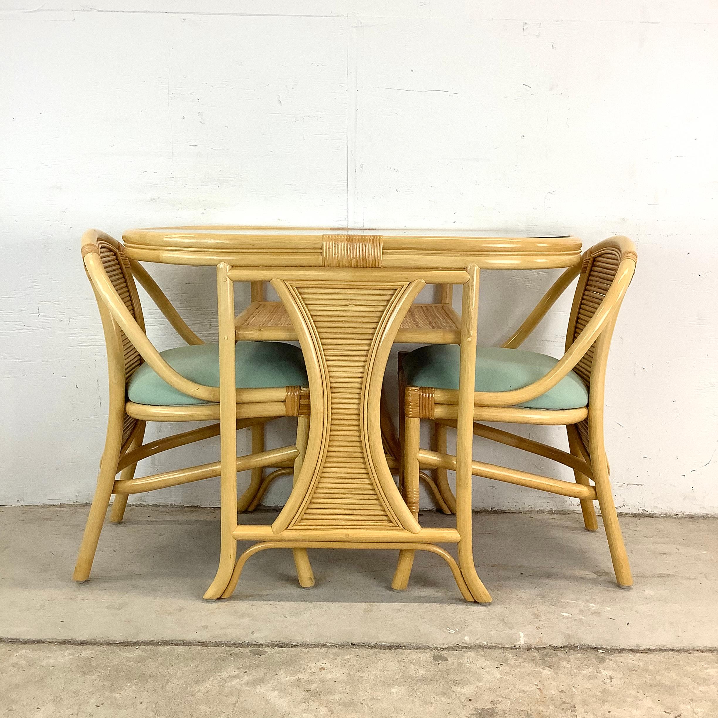 Bohemian Vintage Rattan Bistro Set- Table & Chairs For Sale
