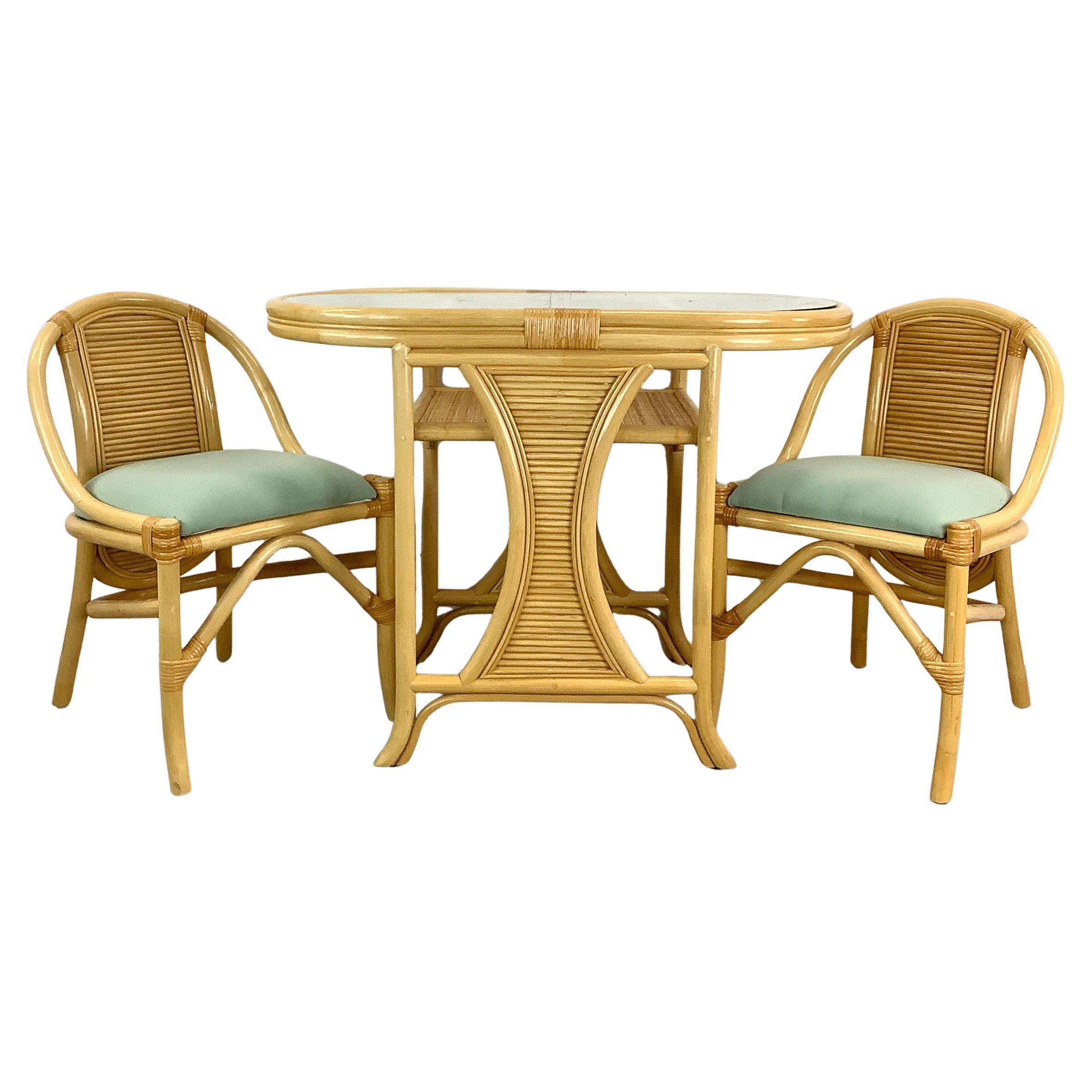 Vintage Rattan Bistro Set- Table & Chairs For Sale