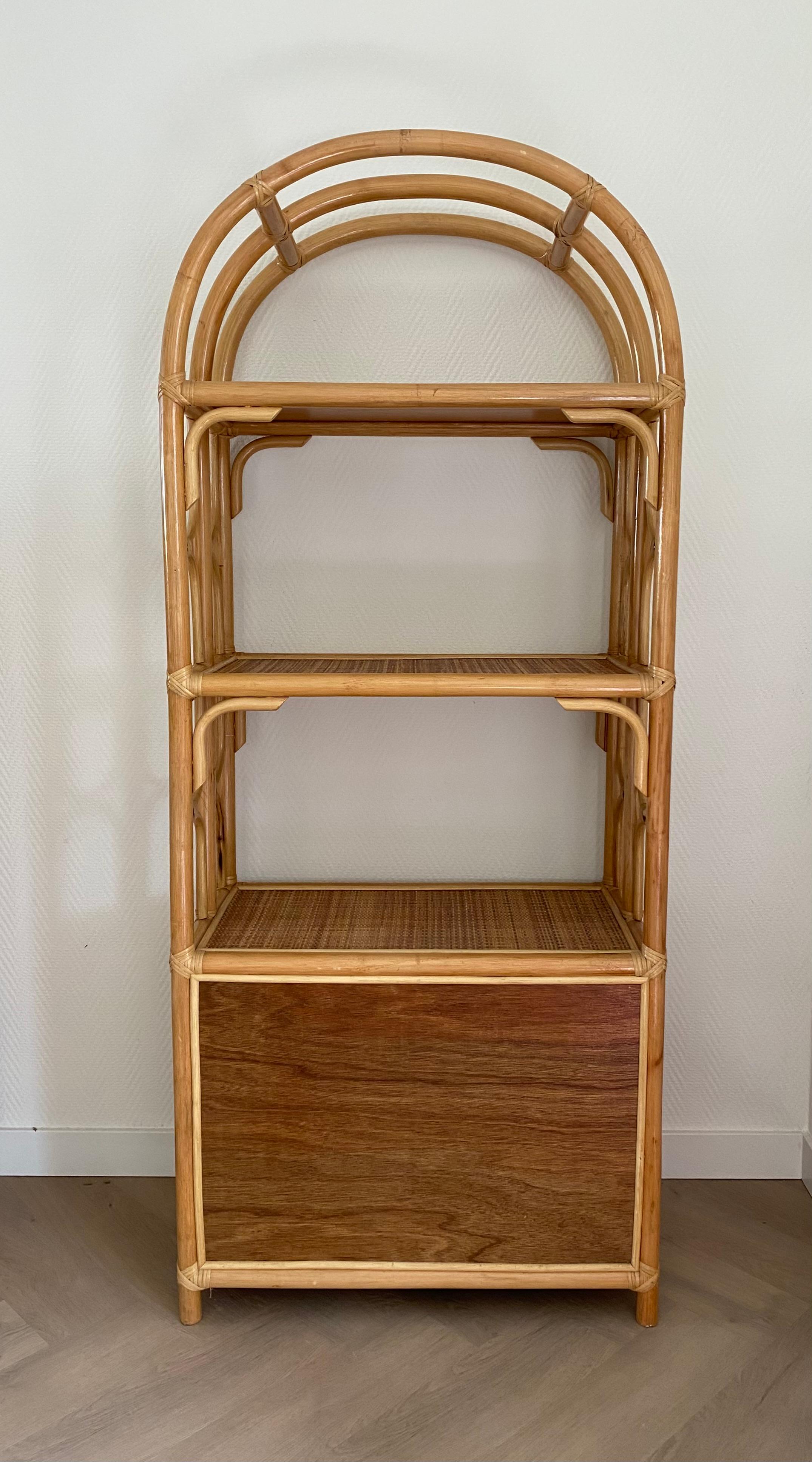 Vintage Rattan Boho Chic Bookcase, Cabinet with doors Ca. 1970s For Sale 4