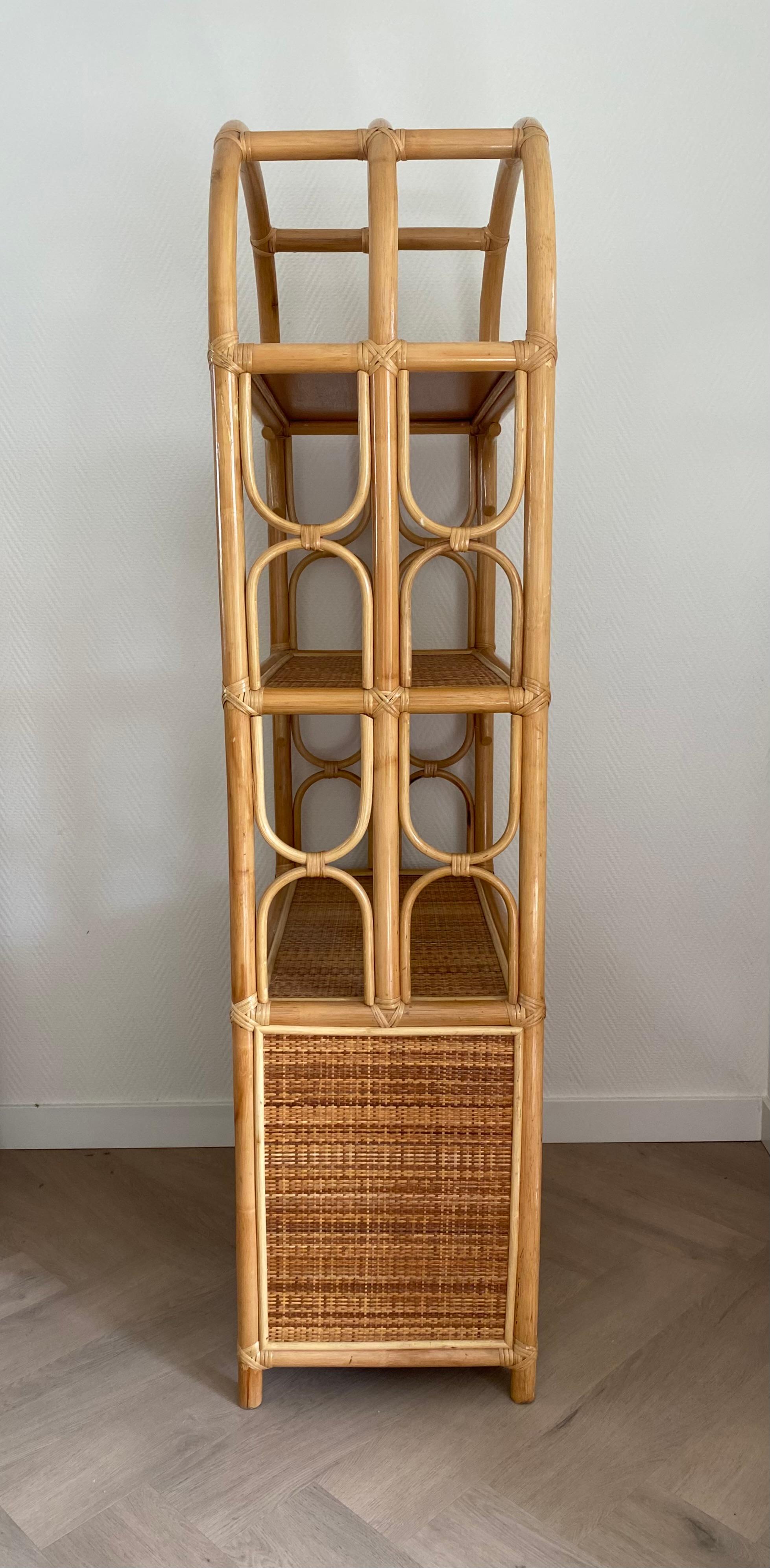 Vintage Rattan Boho Chic Bookcase, Cabinet with doors Ca. 1970s For Sale 5