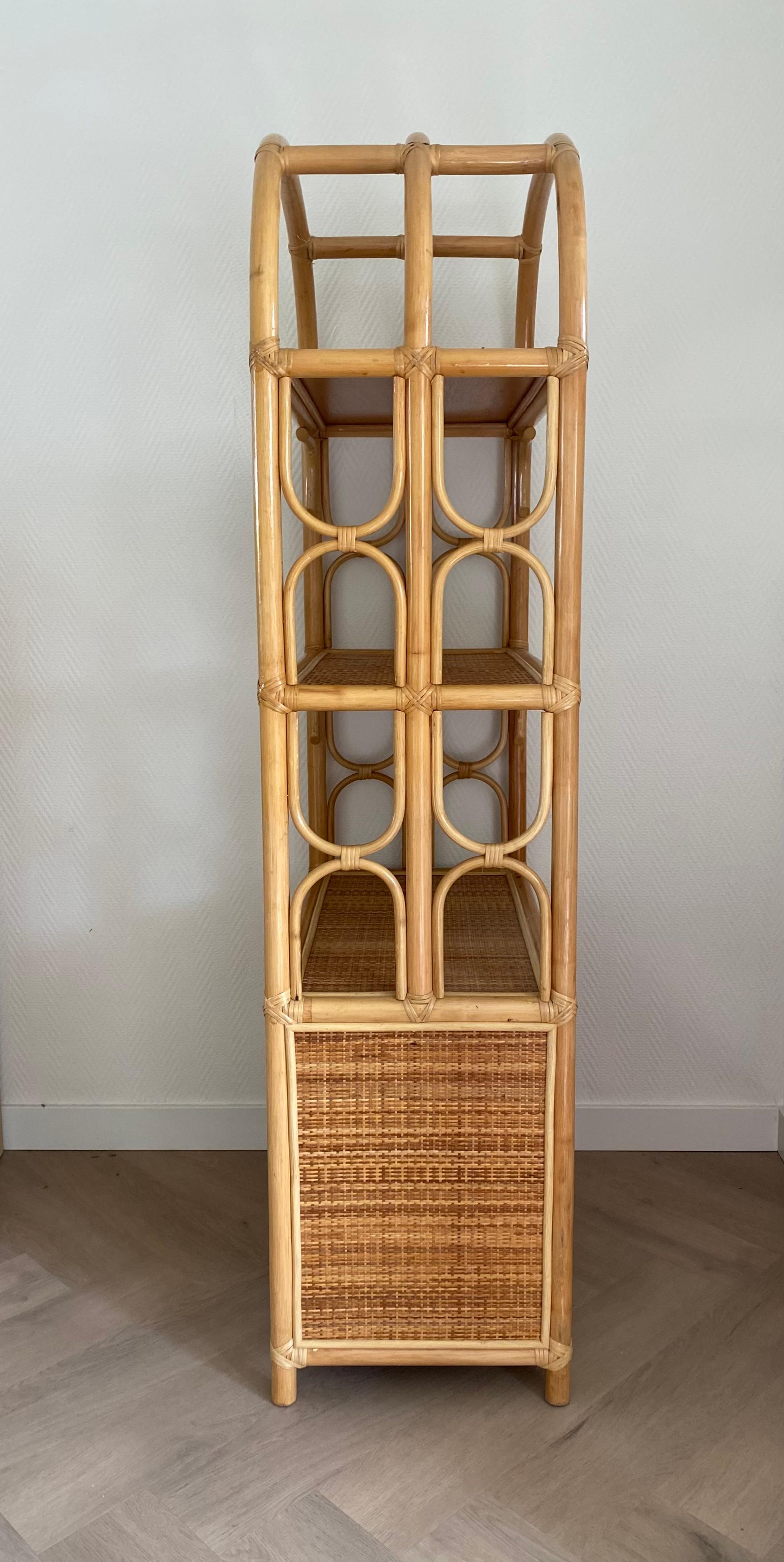 Vintage Rattan Boho Chic Bookcase, Cabinet with doors Ca. 1970s For Sale 1