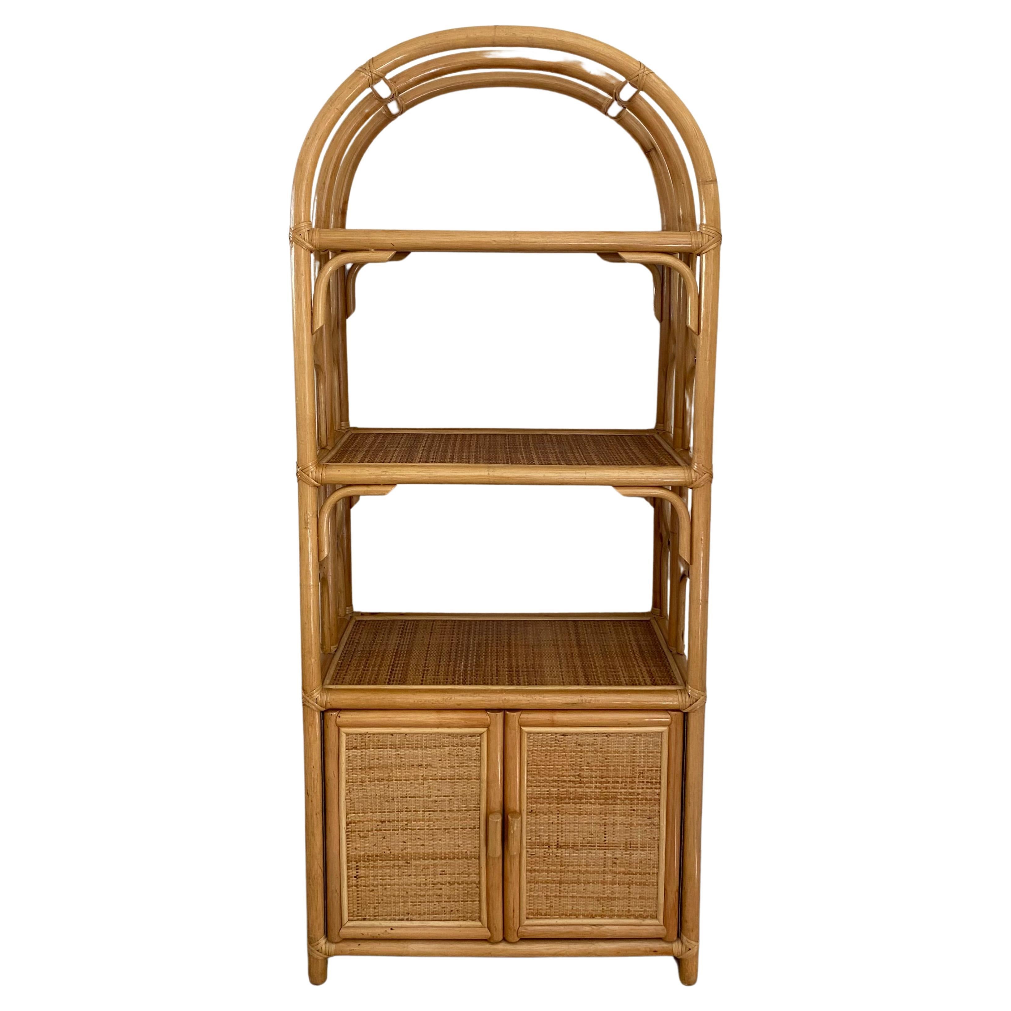 Vintage Rattan Boho Chic Bookcase, Cabinet with doors Ca. 1970s For Sale