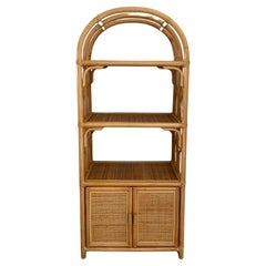 Vintage Rattan Boho Chic Bookcase, Cabinet with doors Ca. 1970s