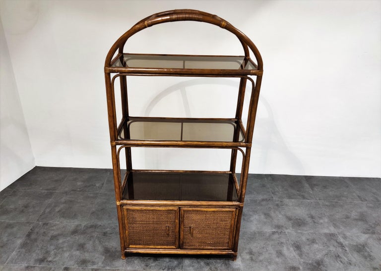 Vintage Rattan Bookcase, 1970s at 1stDibs