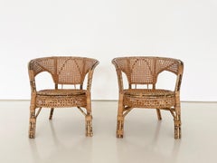 Vintage Rattan & Cane Armchairs, Set of 2