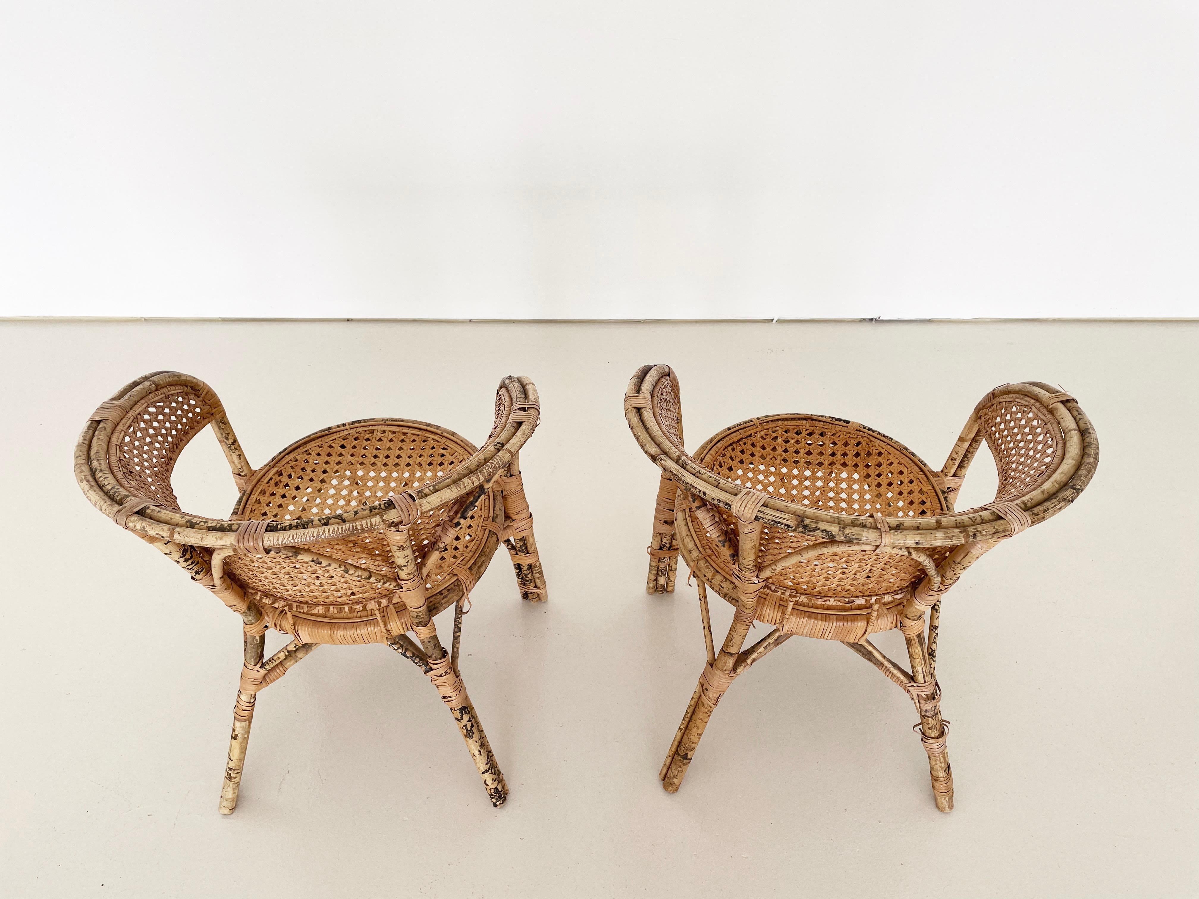 Vintage Rattan & Cane Armchairs, Set of 2 In Good Condition For Sale In Denver, CO