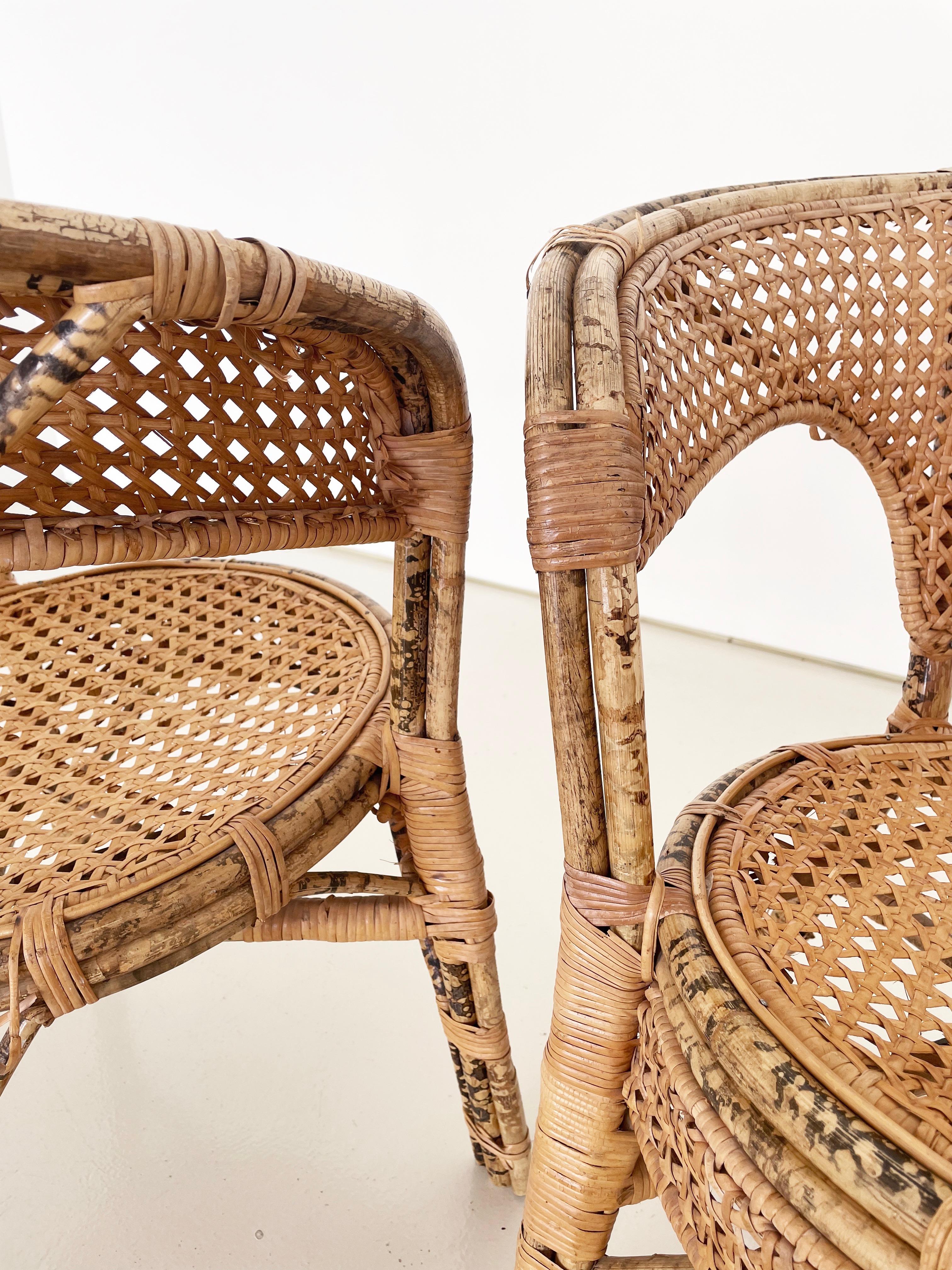 Bamboo Vintage Rattan & Cane Armchairs, Set of 2 For Sale