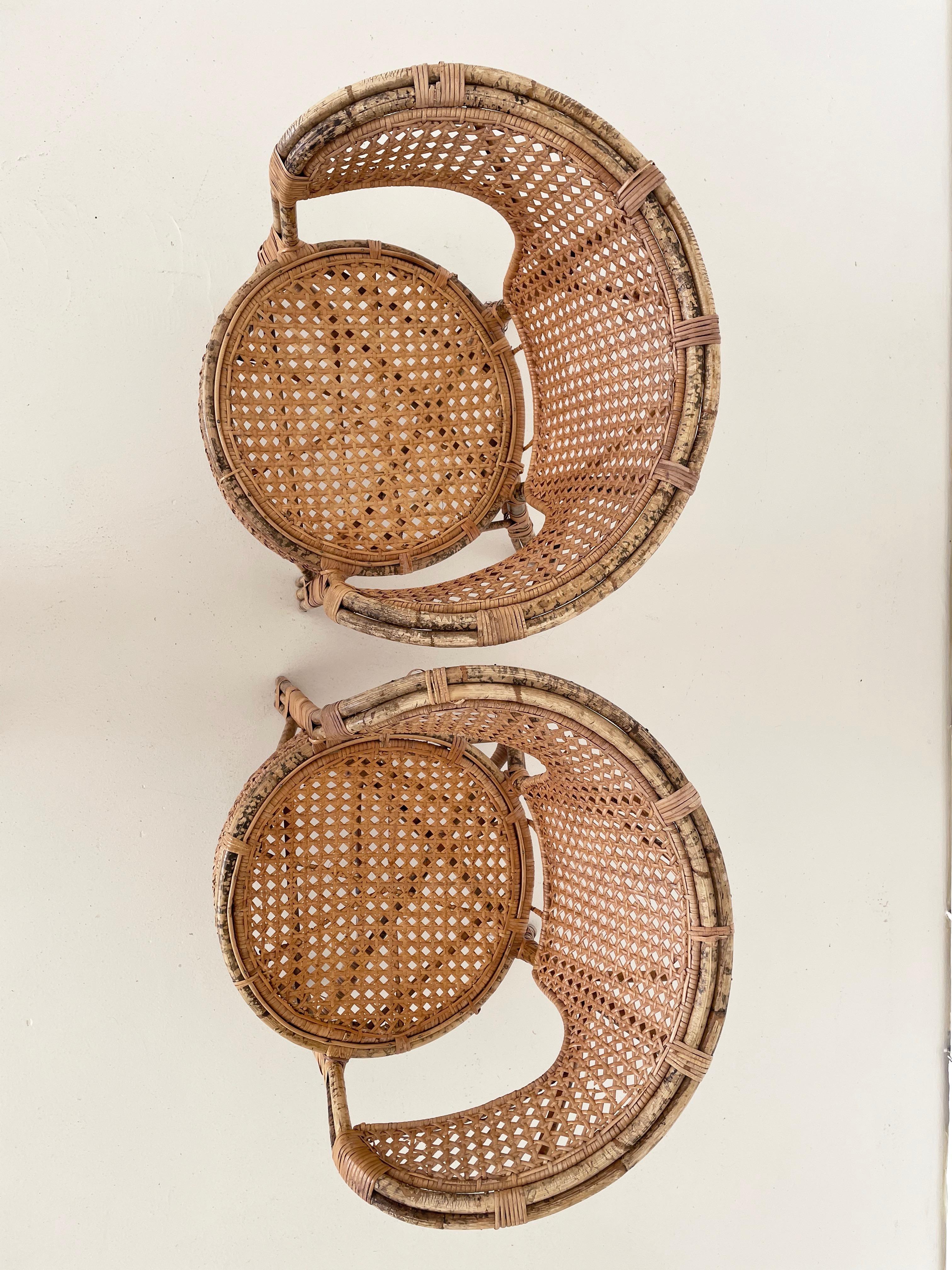 Vintage Rattan & Cane Armchairs, Set of 2 For Sale 1