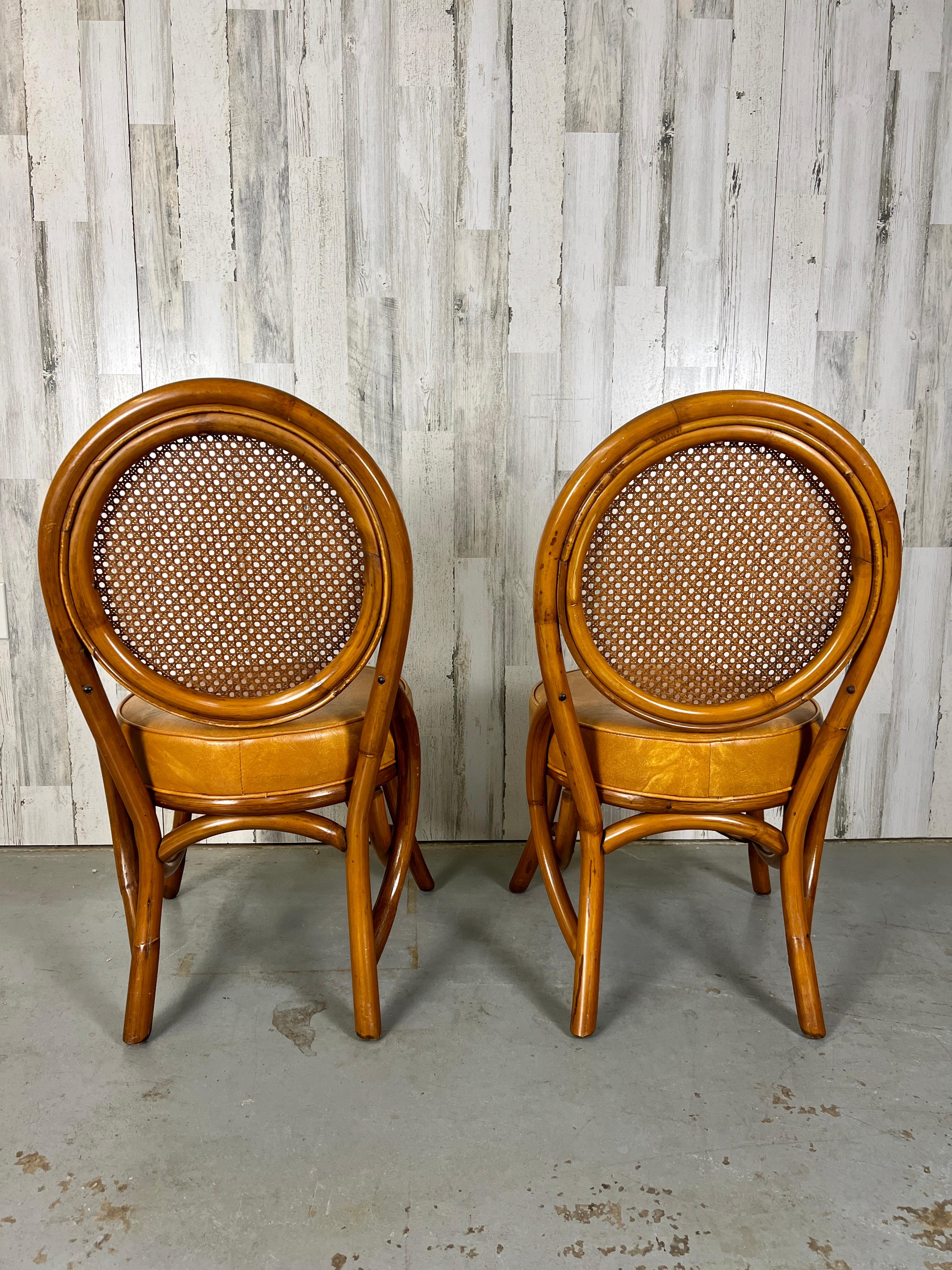 Faux Leather Vintage Rattan & Cane Back Dining Chairs