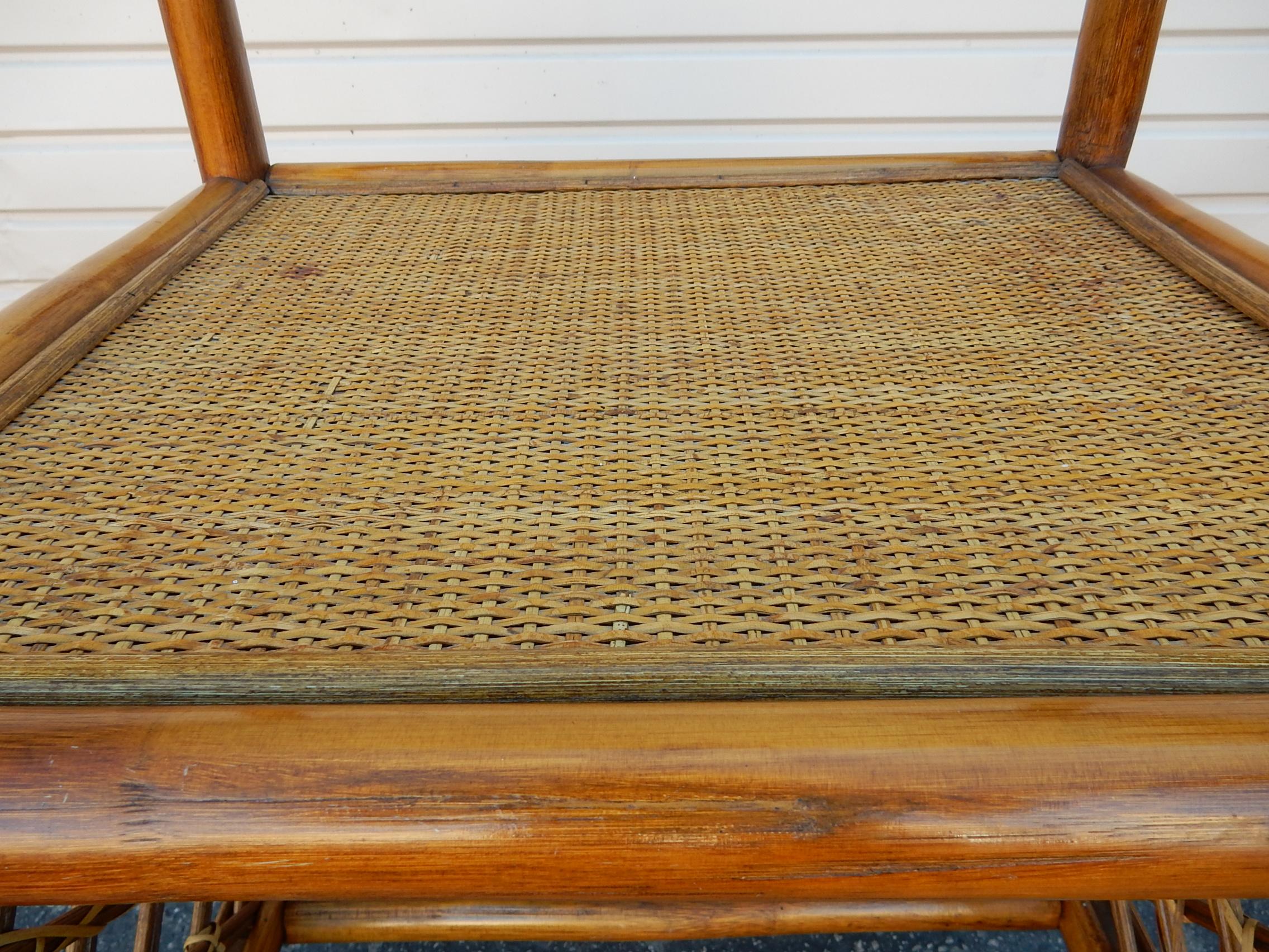 Upholstery Vintage Rattan & Cane Bistro Table and Chair Honeymoon Set For Sale