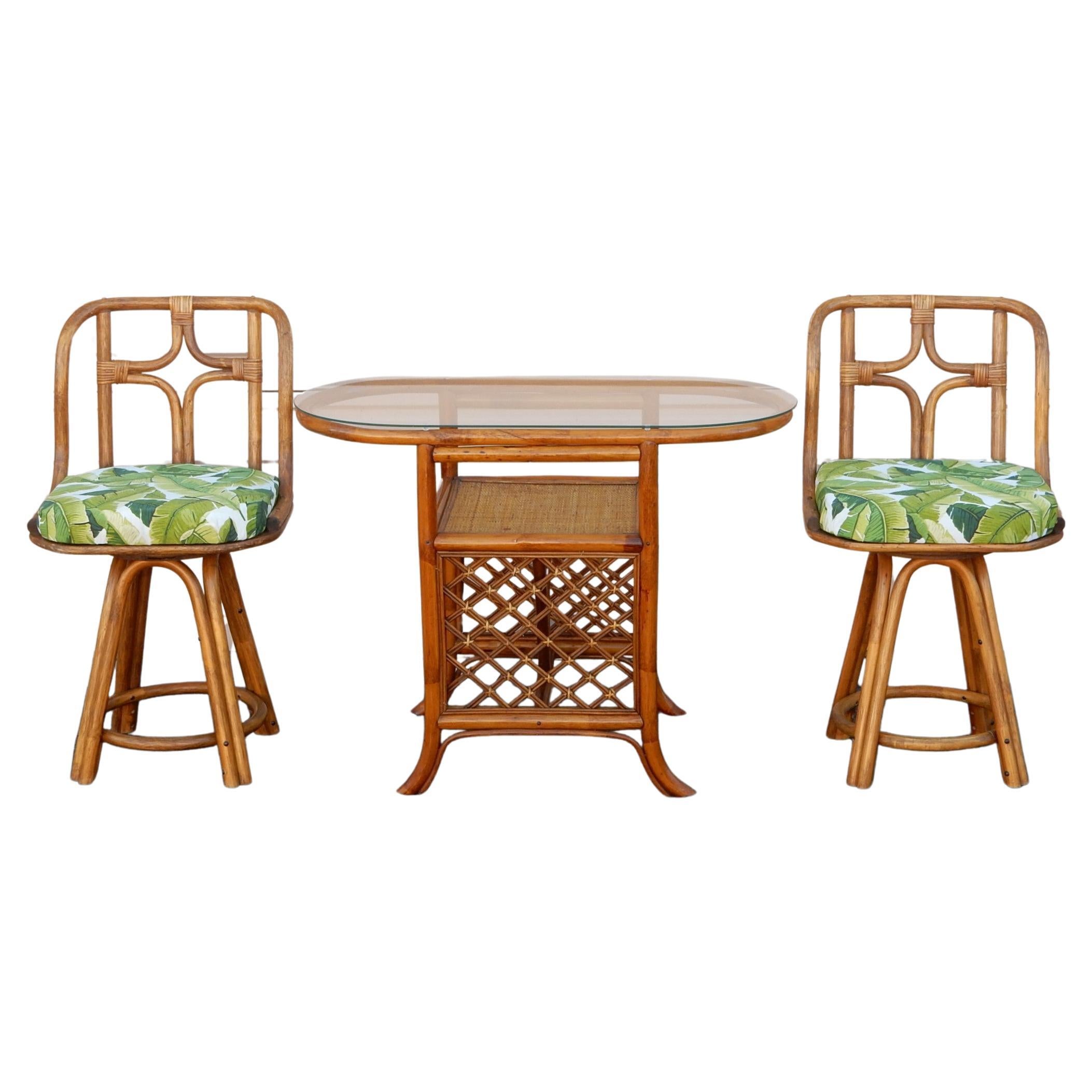 Vintage Rattan & Cane Bistro Table and Chair Honeymoon Set For Sale 1