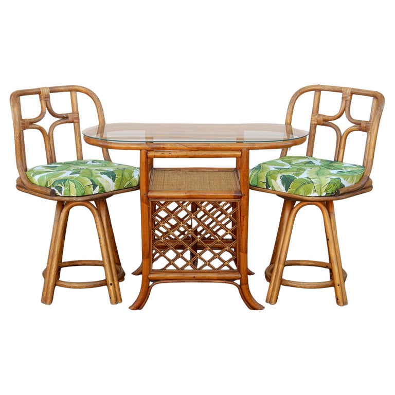 Vintage Rattan and Cane Bistro Table and Chair Honeymoon Set For