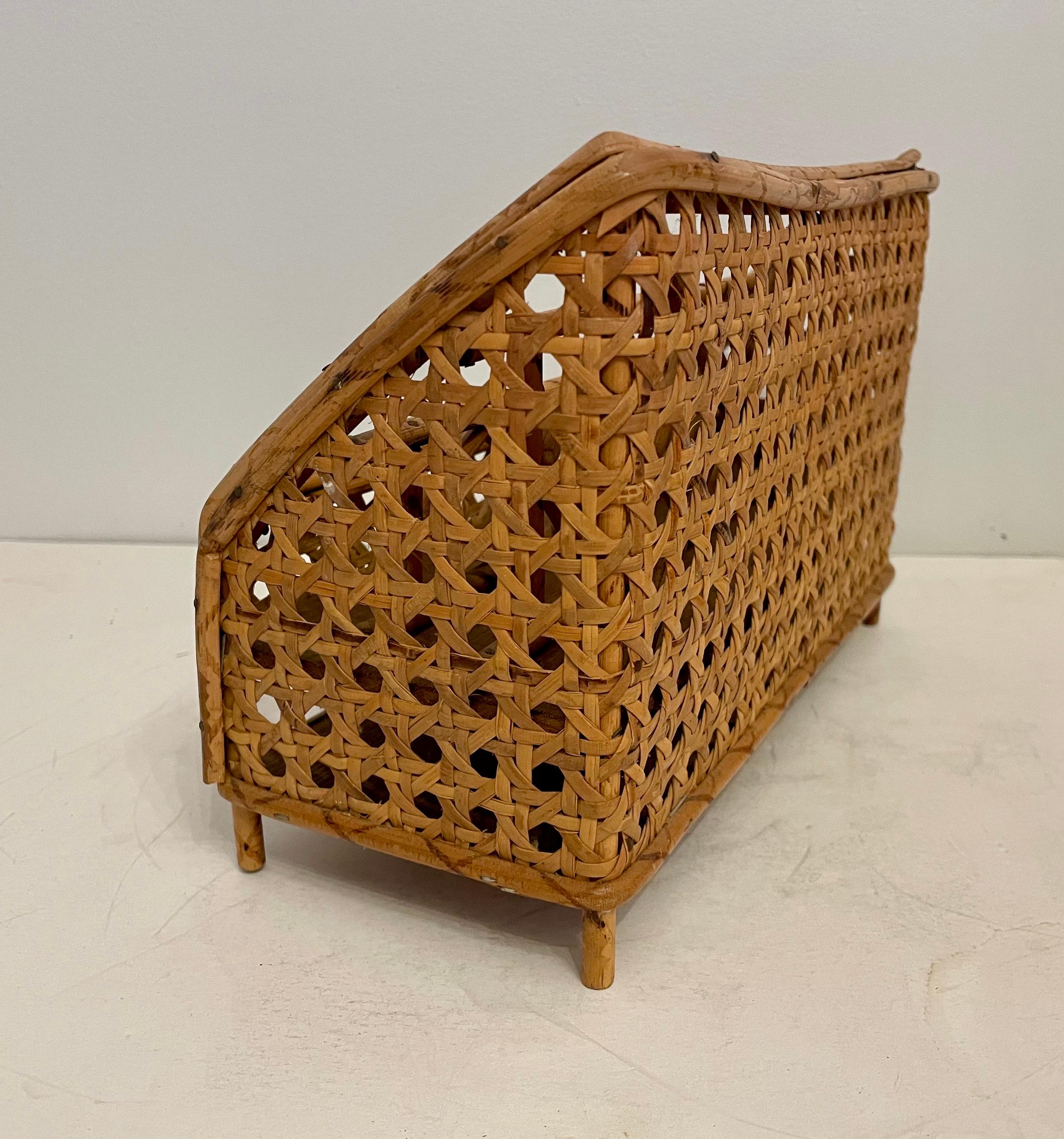 Adirondack Vintage Rattan Caned Letter Holder Desk Organizer For Sale