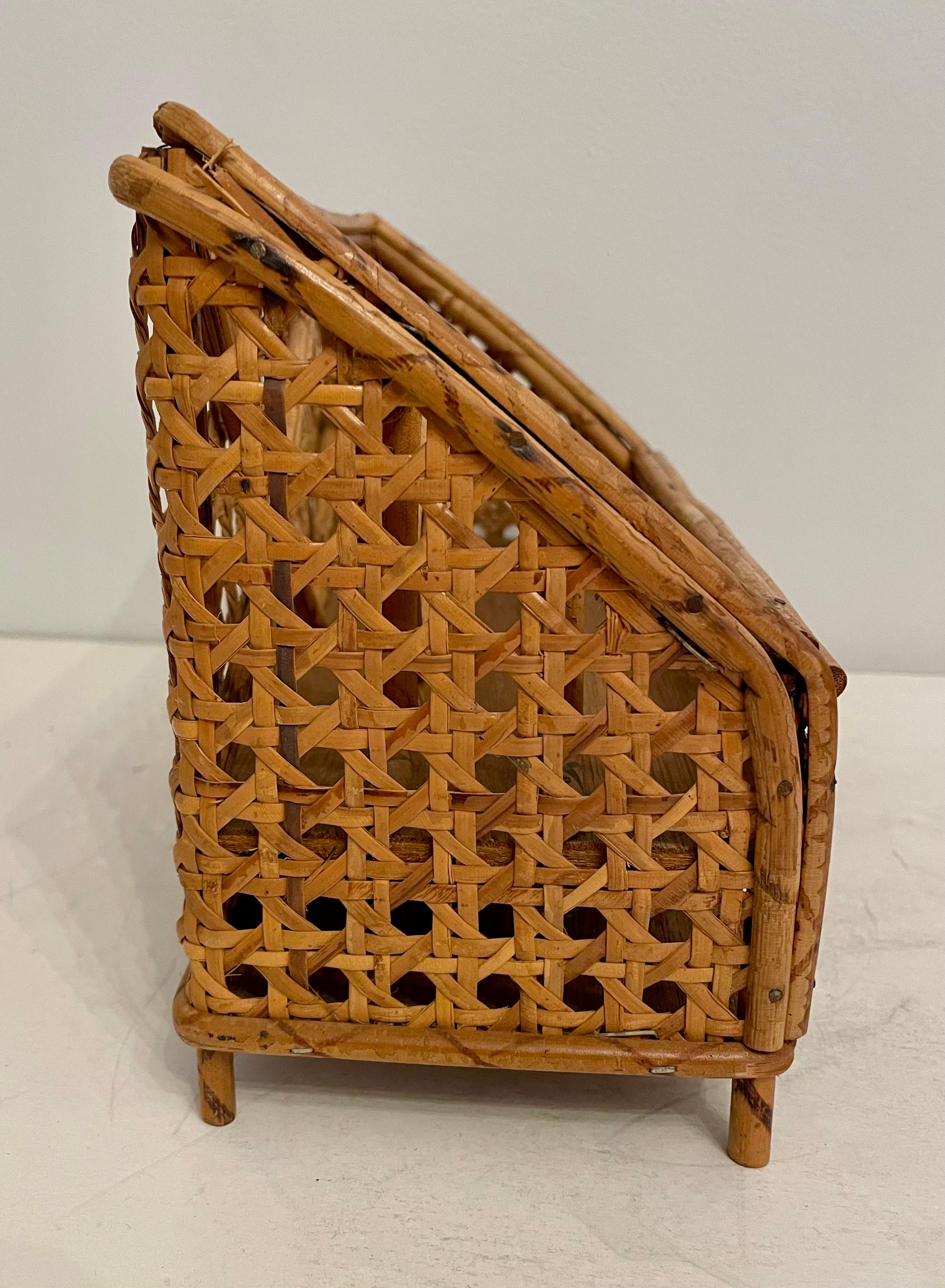 Hong Kong Vintage Rattan Caned Letter Holder Desk Organizer For Sale
