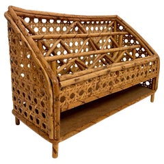 Vintage Rattan Caned Letter Holder Desk Organizer