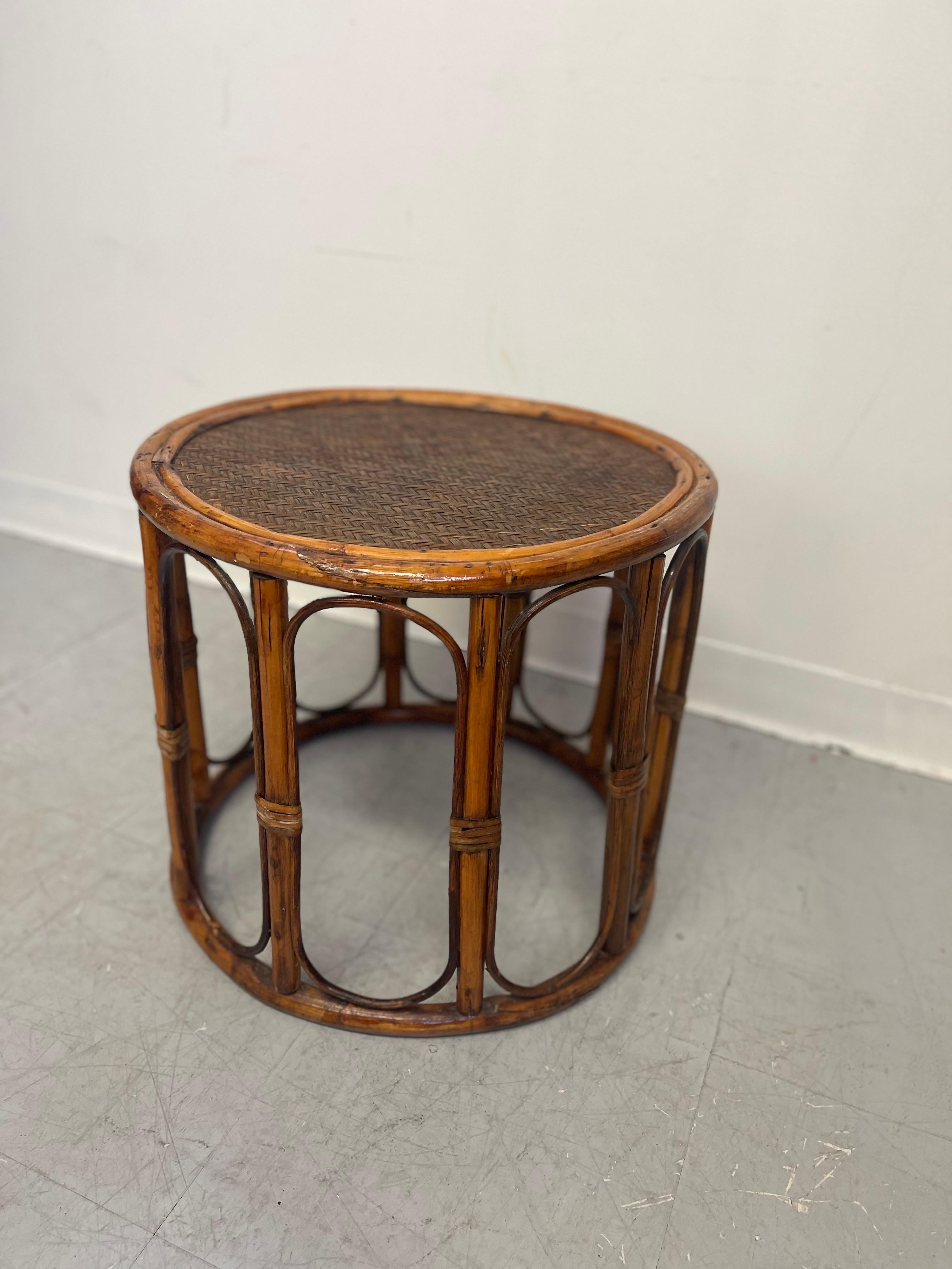 Vintage Rattan Caning Circular
Side Table In Good Condition For Sale In Seattle, WA