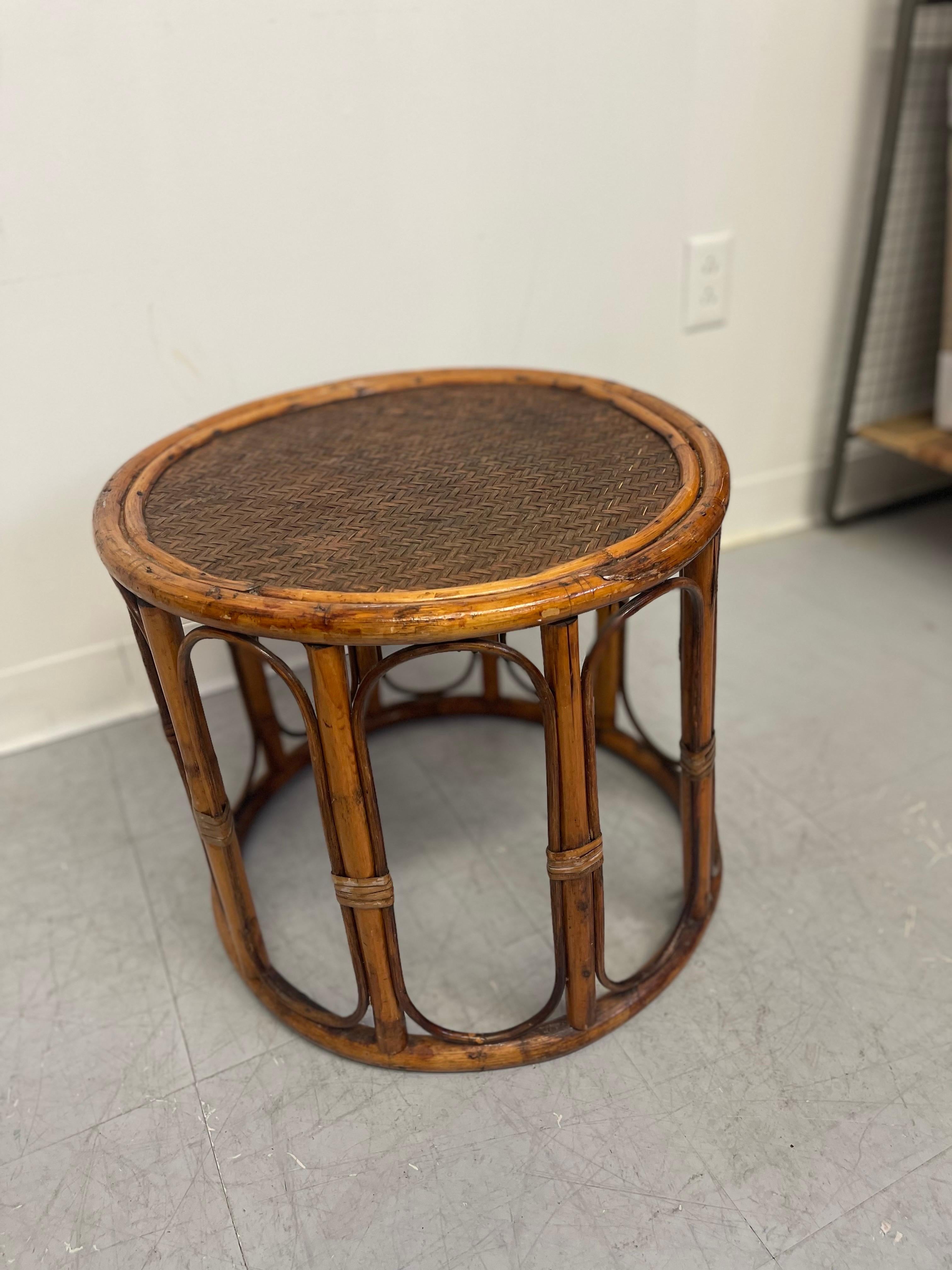 Vintage Rattan Caning Circular
Side Table For Sale 1