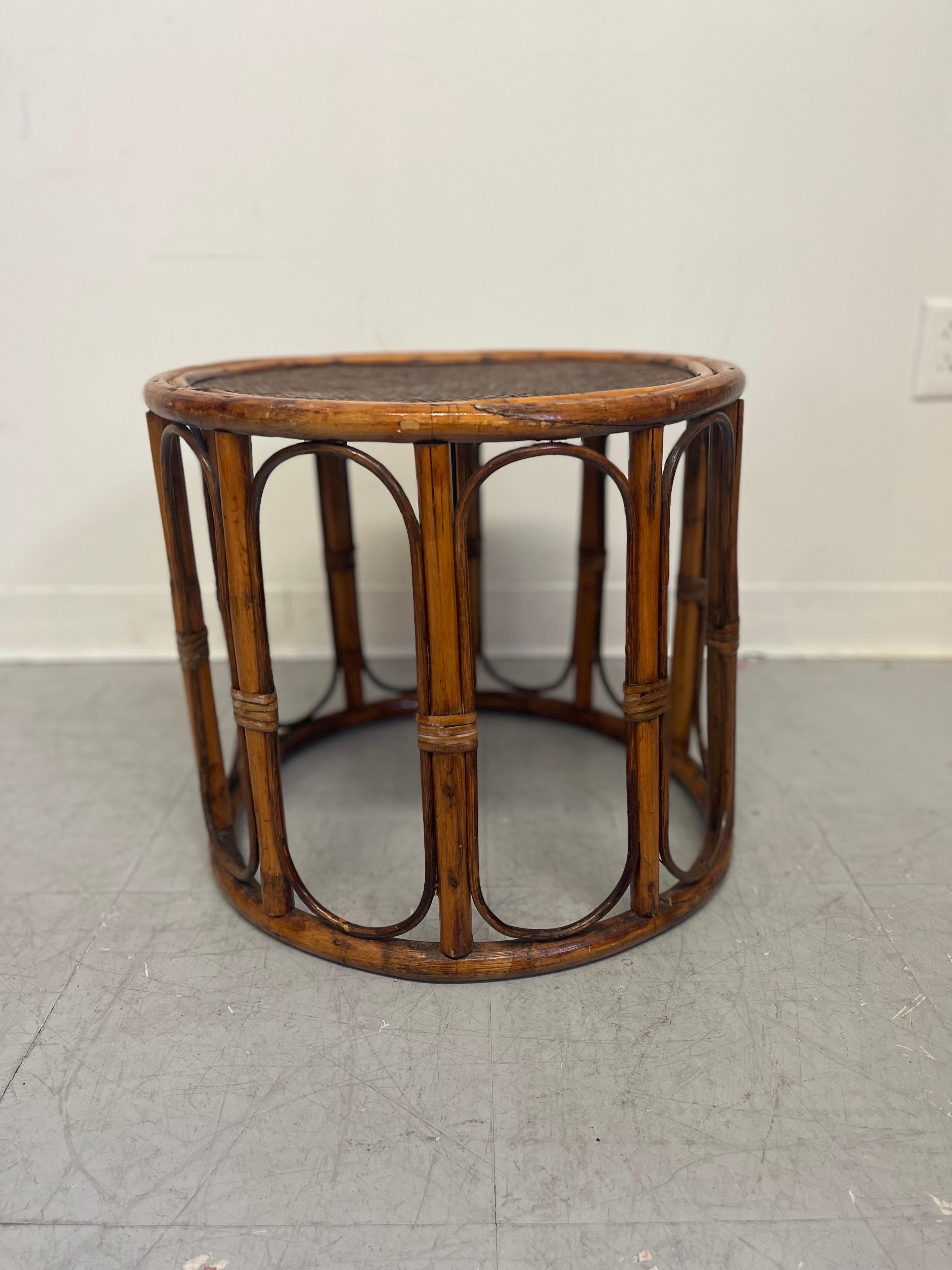 Vintage Rattan Caning Circular
Side Table For Sale 2