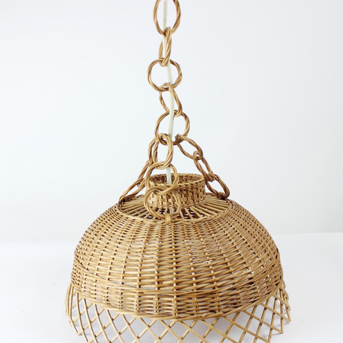 Mid-20th Century  Vintage Rattan Ceiling Light, Czechoslovakia 1960s For Sale