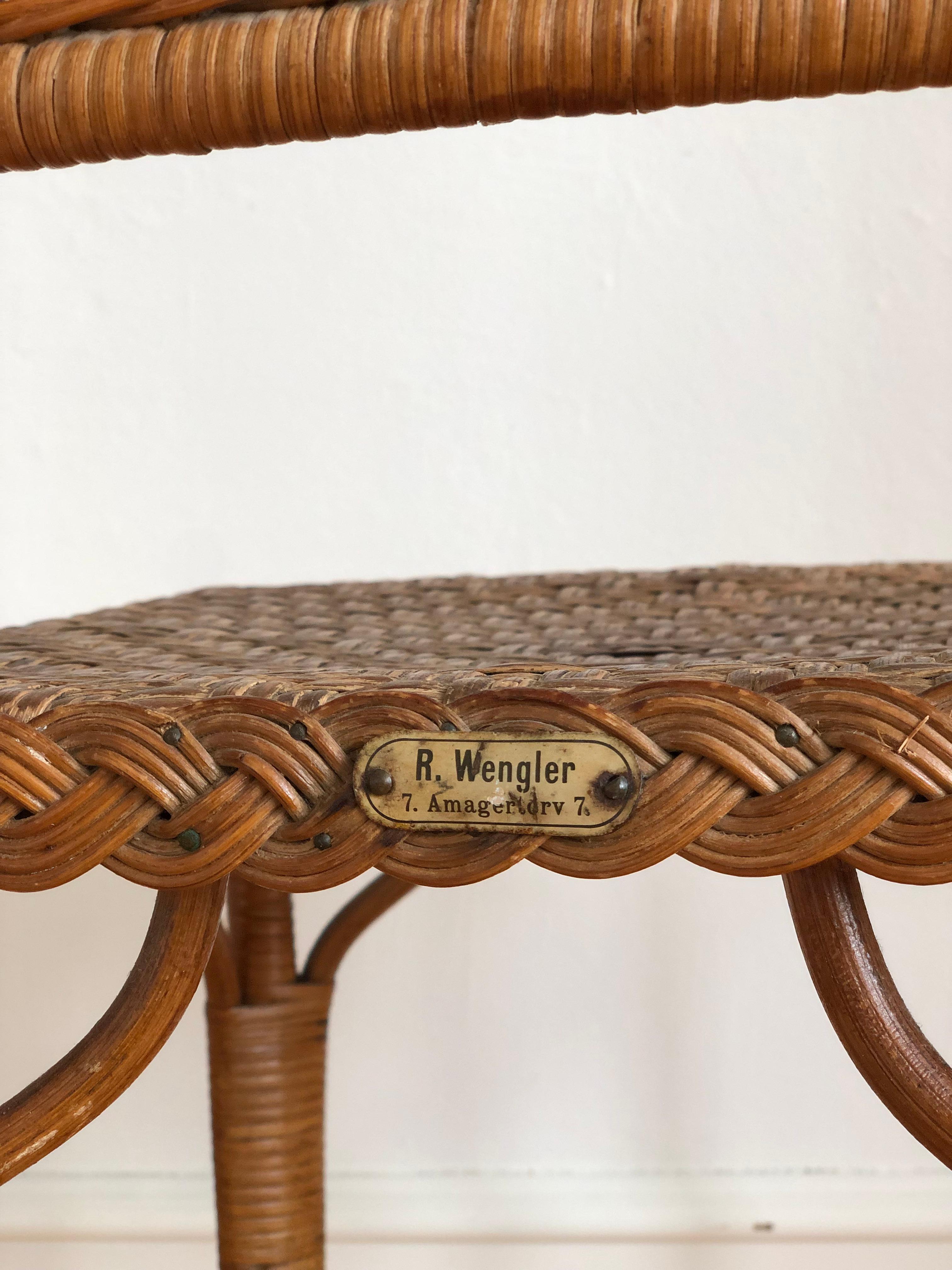 20th Century Vintage Rattan Chair by R. Wengler, Copenhagen For Sale