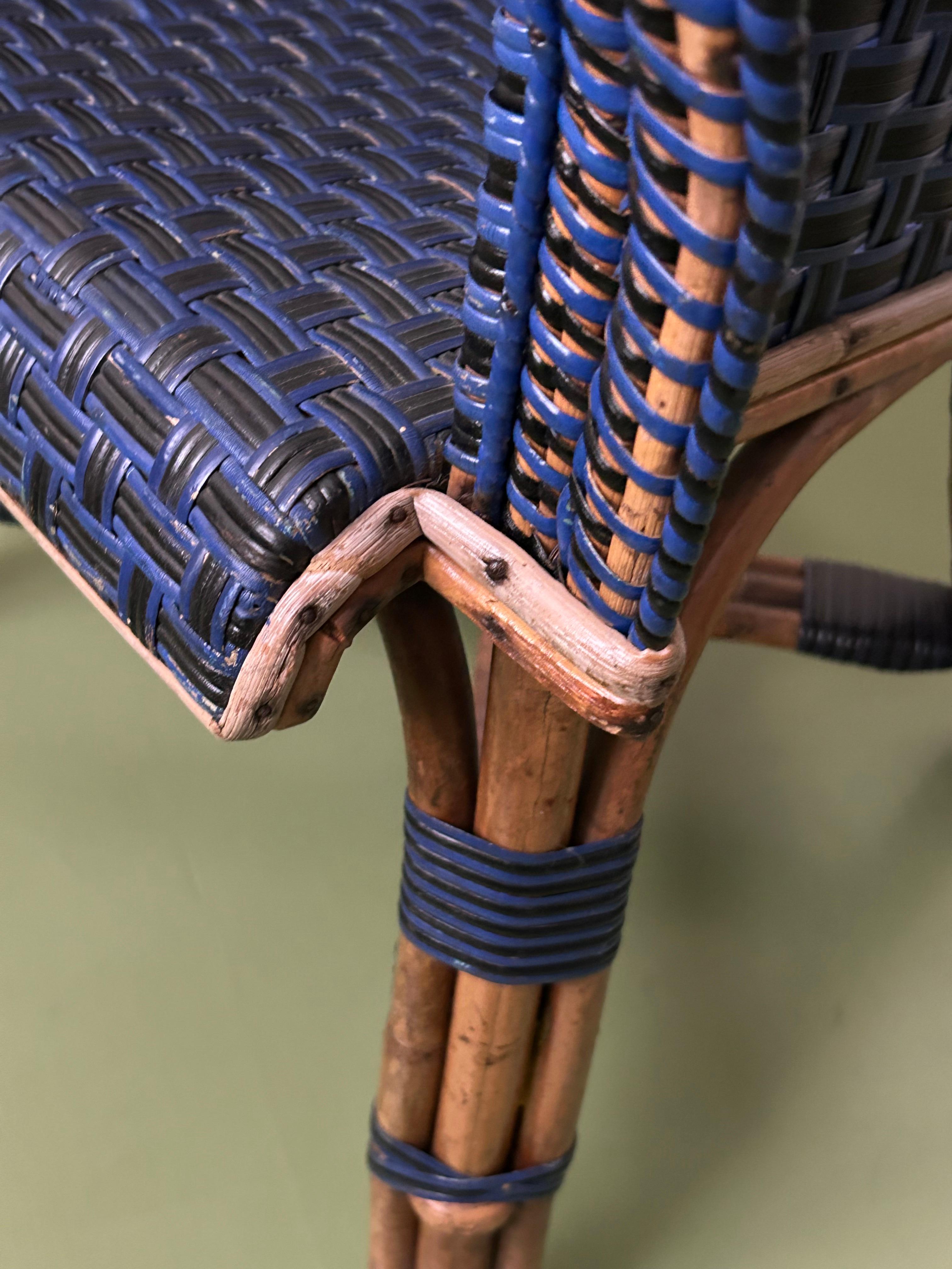 Vintage Rattan Chair in Black and Blue, France, Early 20th Century For Sale 9