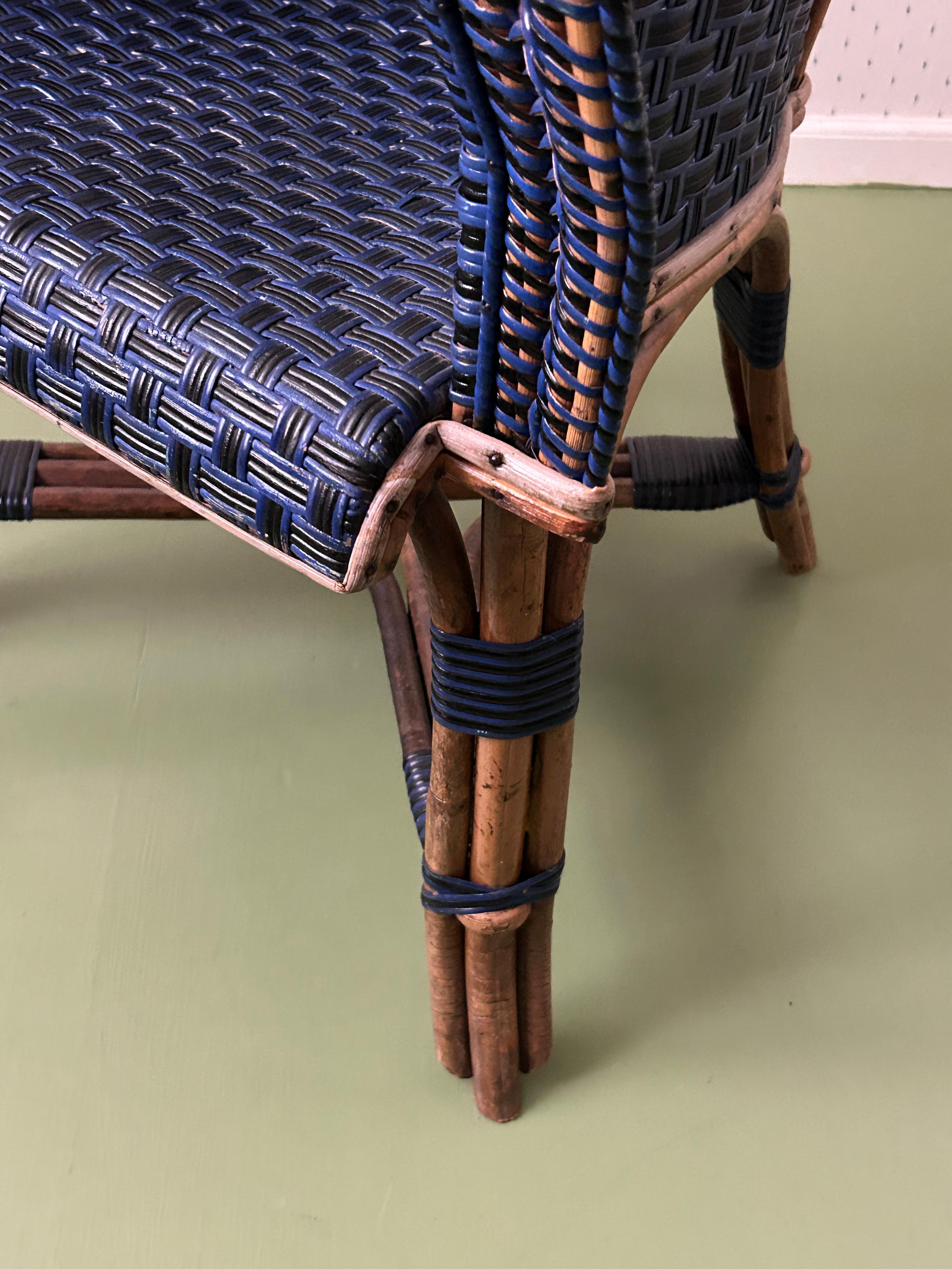 Vintage Rattan Chair in Black and Blue, France, Early 20th Century For Sale 4