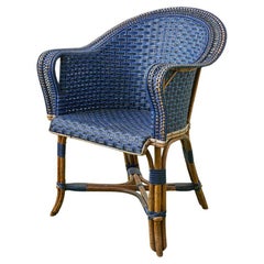 Chaise vintage en rotin noir et bleu, France, début du 20e siècle