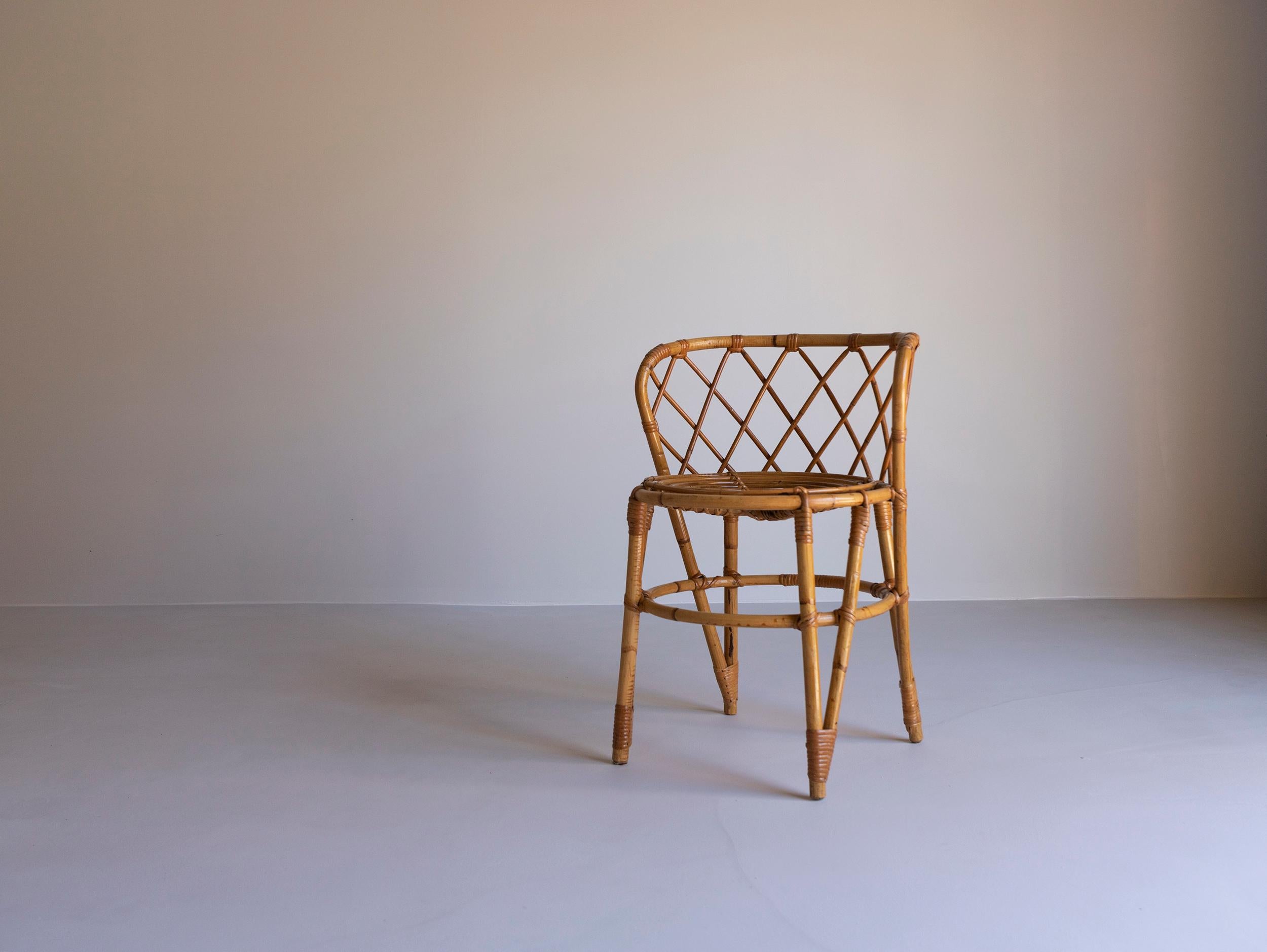 Mid-Century Modern Vintage Rattan Chair Louis Sognot Style For Sale